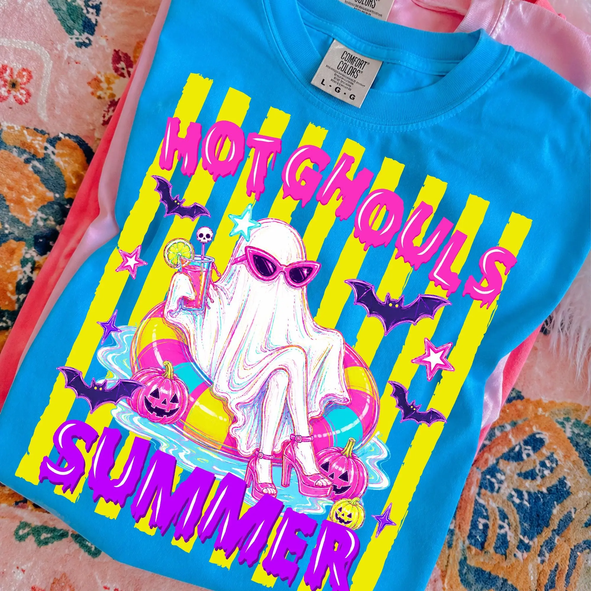 Comfort Colors Striped Summerween Tee, Hot Ghouls Summer Ghost Spooky Season Halloween Shirt - photo 5