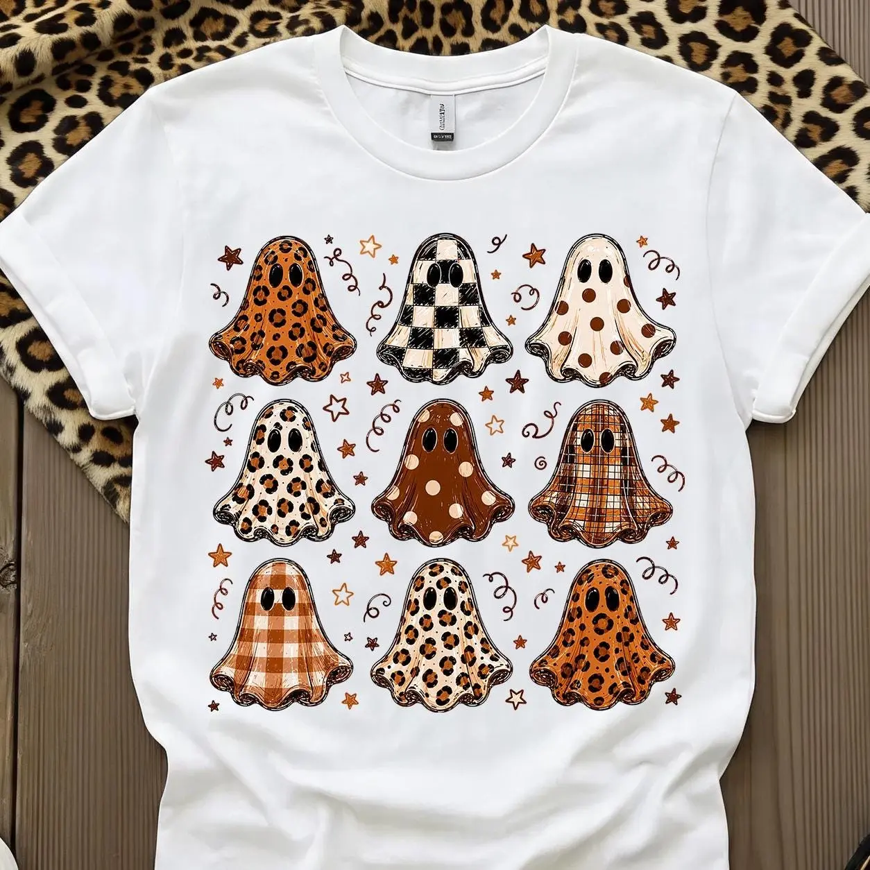 Comfort Colors Striped Preppy Halloween Ghost Shirt, Leopard Polka Dots Graphic Tee, Trending Fall Top - photo 2
