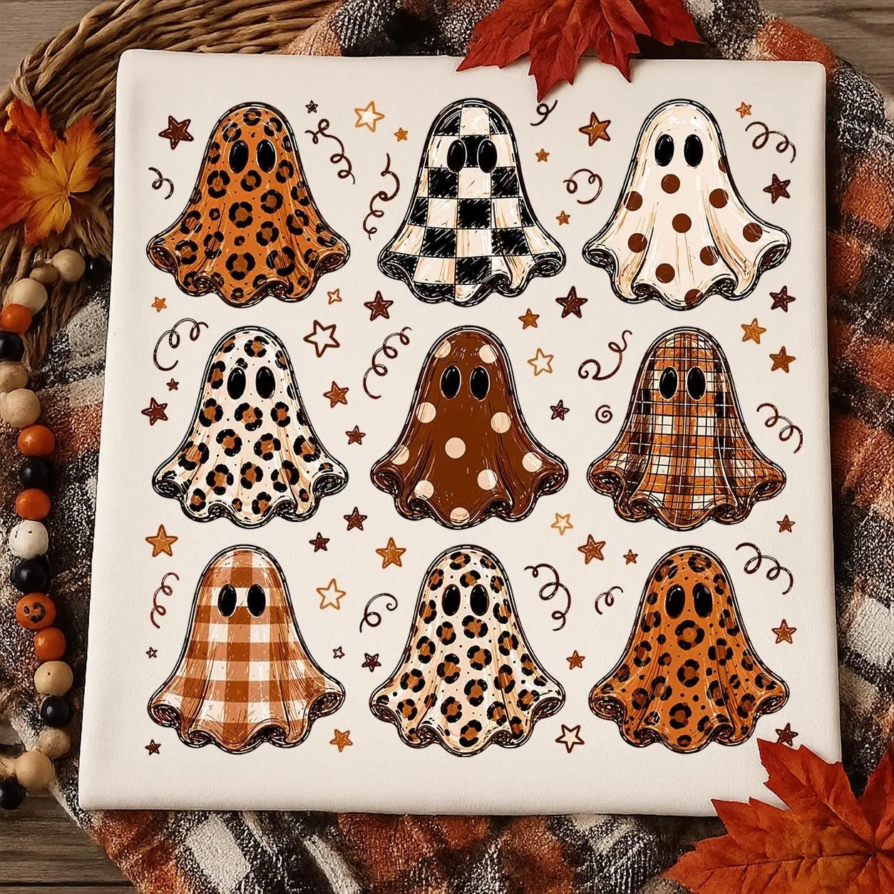 Comfort Colors Striped Preppy Halloween Ghost Shirt, Leopard Polka Dots Graphic Tee, Trending Fall Top - photo 3