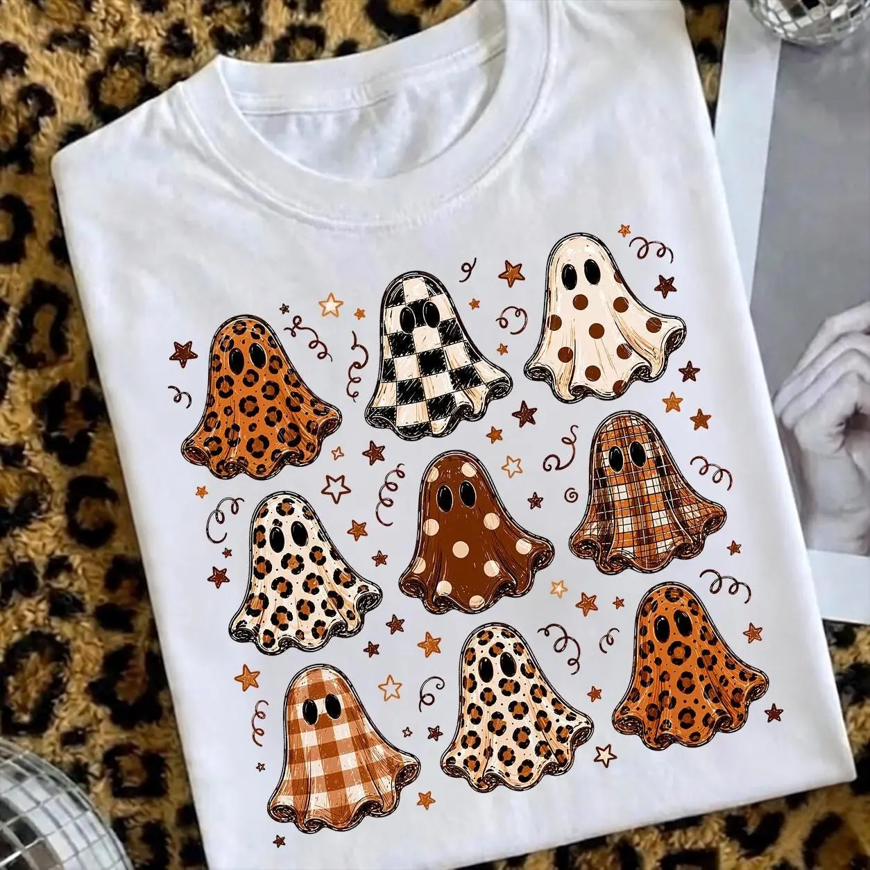 Comfort Colors Striped Preppy Halloween Ghost Shirt, Leopard Polka Dots Graphic Tee, Trending Fall Top - photo 4