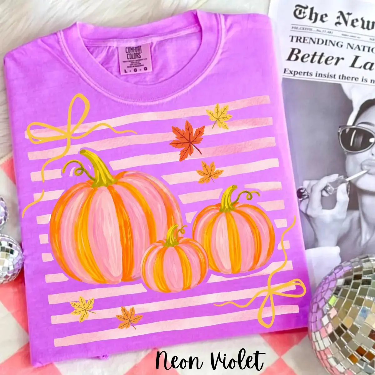 Comfort Colors Striped Pumpkin Shirt, Coquette Girly Pink Summerween Halloween Fall Sublimation Tee