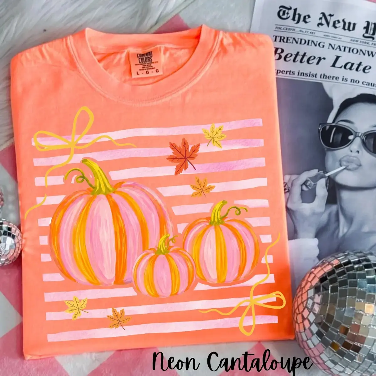 Comfort Colors Striped Pumpkin Shirt, Coquette Girly Pink Summerween Halloween Fall Sublimation Tee - photo 3
