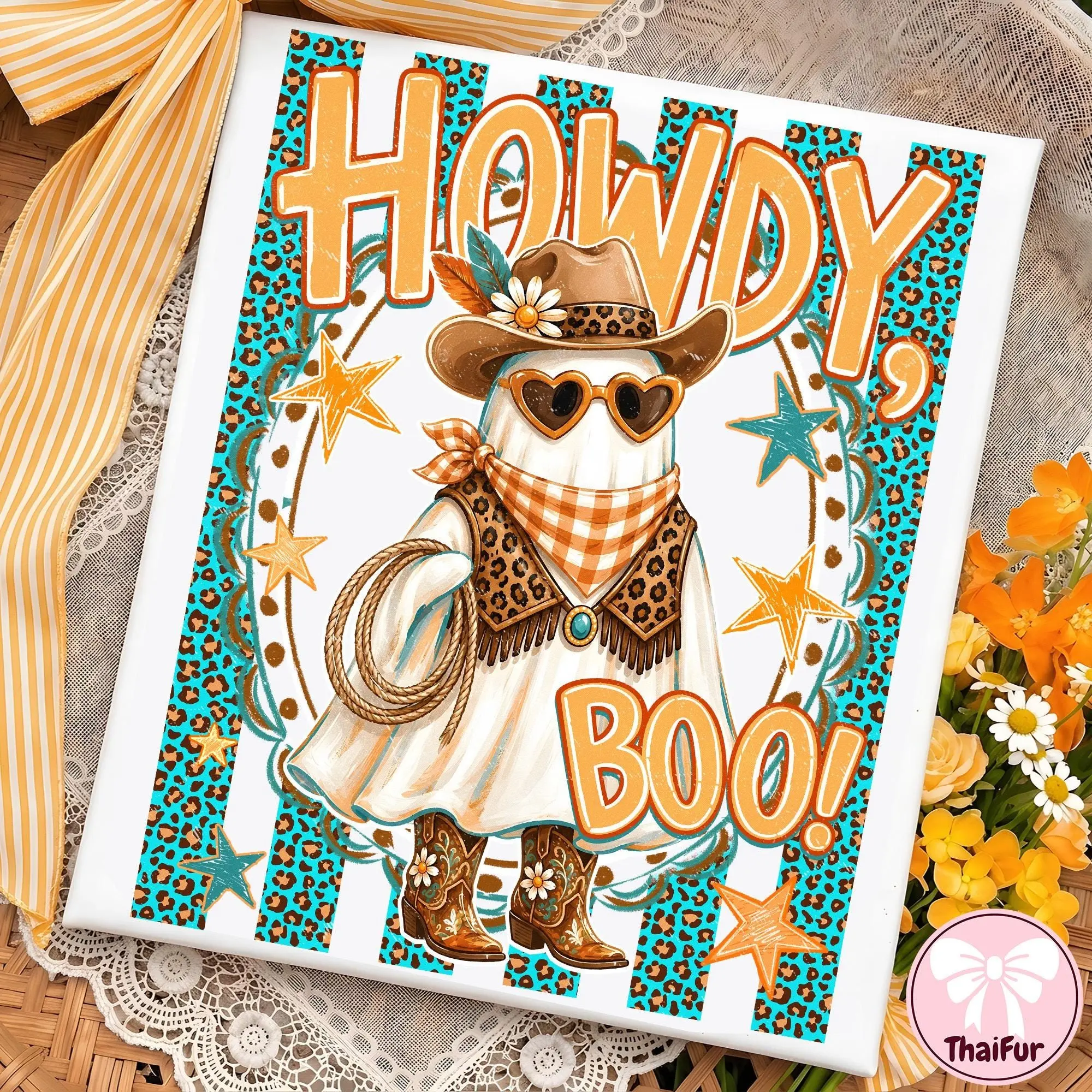 Comfort Colors Stripes Cowboy Howdy Boo Ghost Shirt, Western Halloween Cowgirl Graphic Tee - photo 2