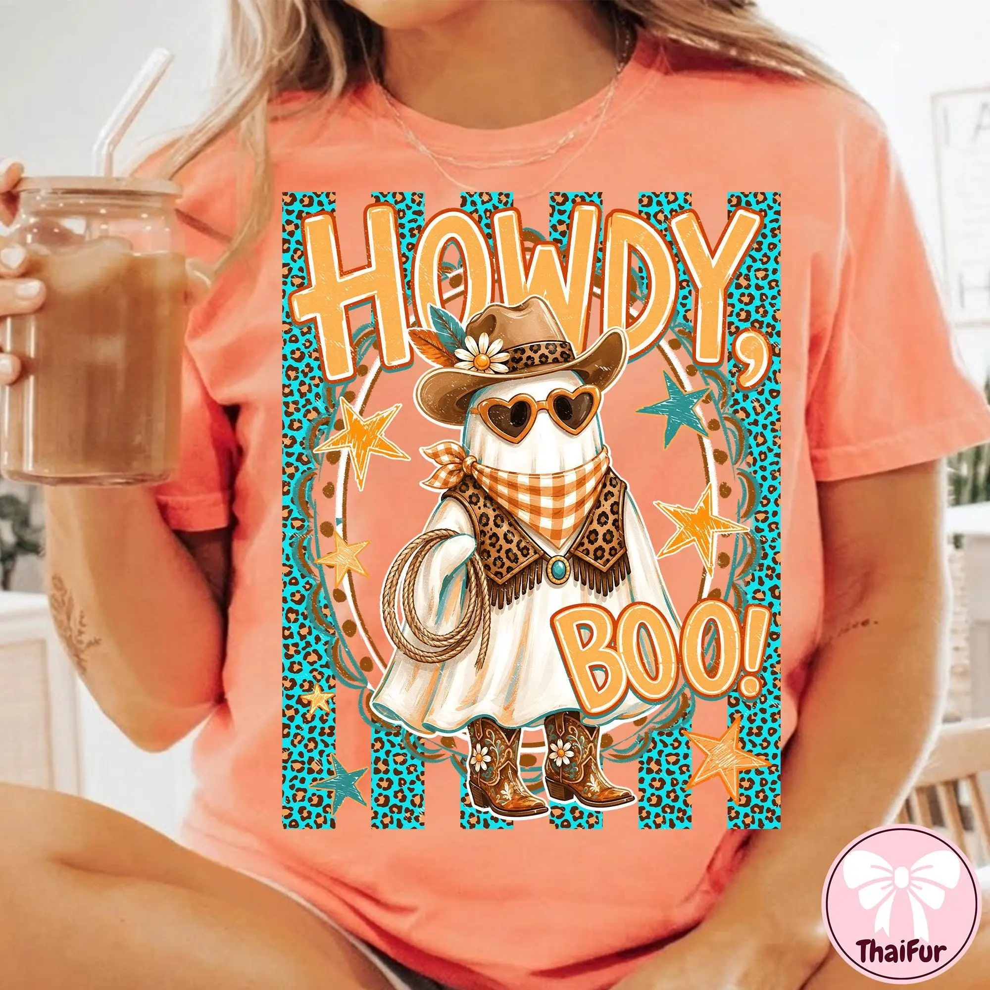 Comfort Colors Stripes Cowboy Howdy Boo Ghost Shirt, Western Halloween Cowgirl Graphic Tee - photo 5