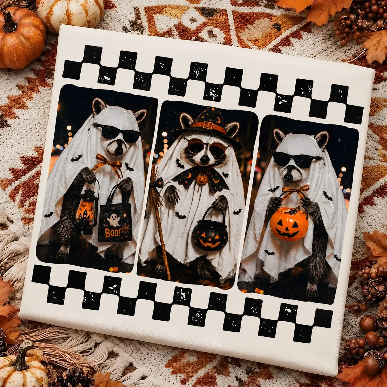 Comfort Colors Stripes Spooky And Feral Halloween Raccoon Shirt, Creepy Cute Ghost Mama Girl Graphic Tee