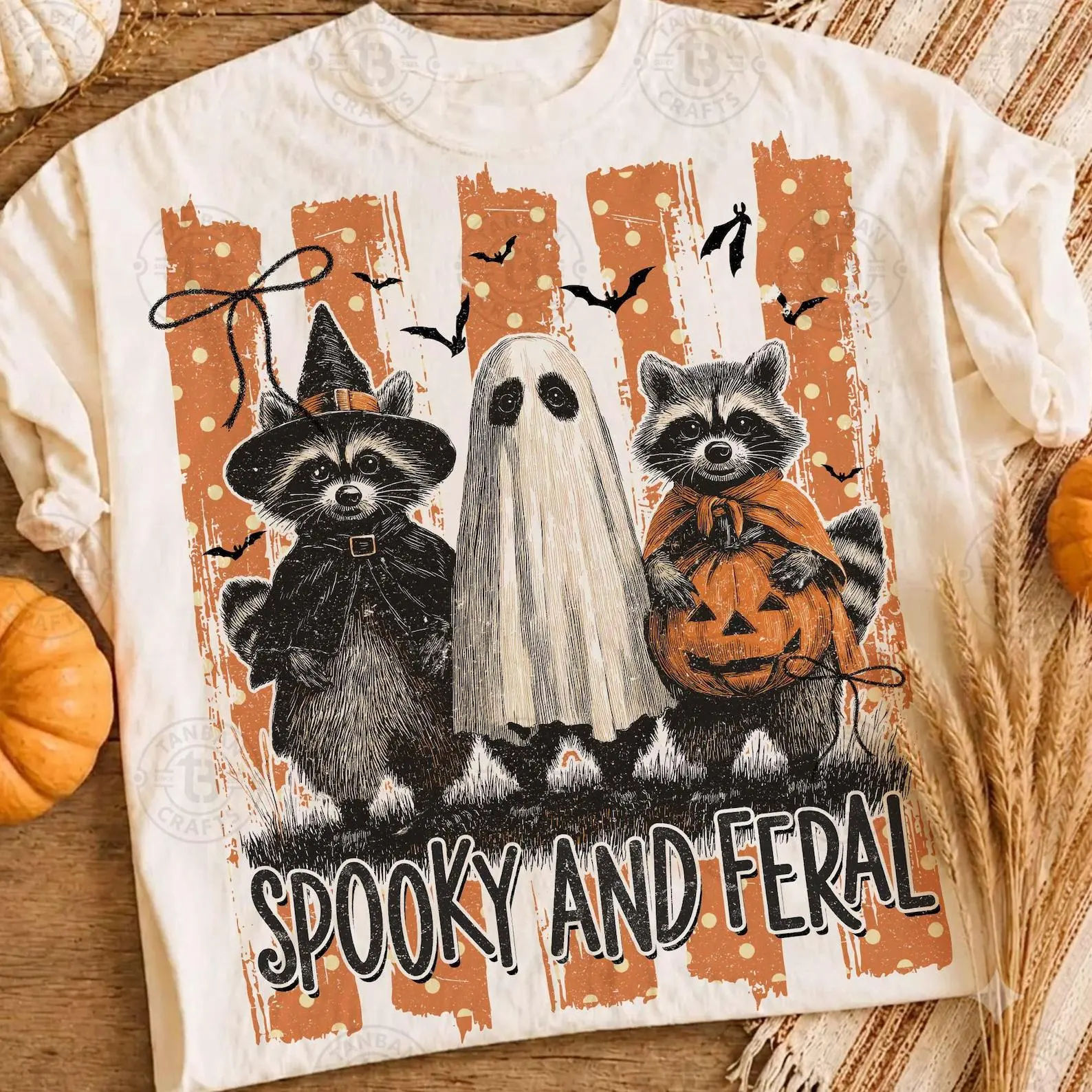 Comfort Colors Spooky And Feral Raccoon Shirt, Striped Creepy Cute Ghost Halloween Girl Mama Gift