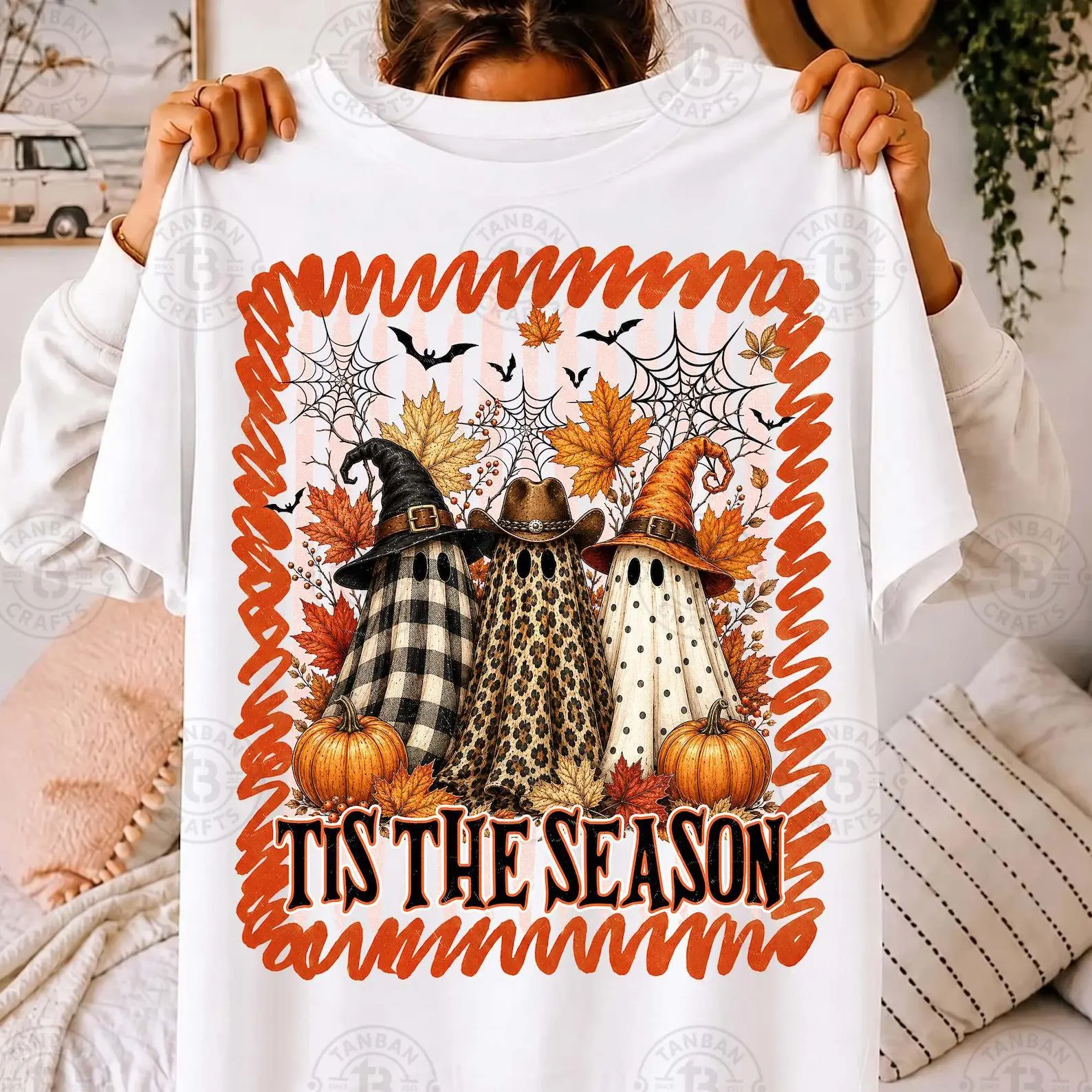 Comfort Colors Stripes Spooky Ghost Trio Shirt Design, Fall Witch Western Cowboy Sublimation, Digital Download - photo 4