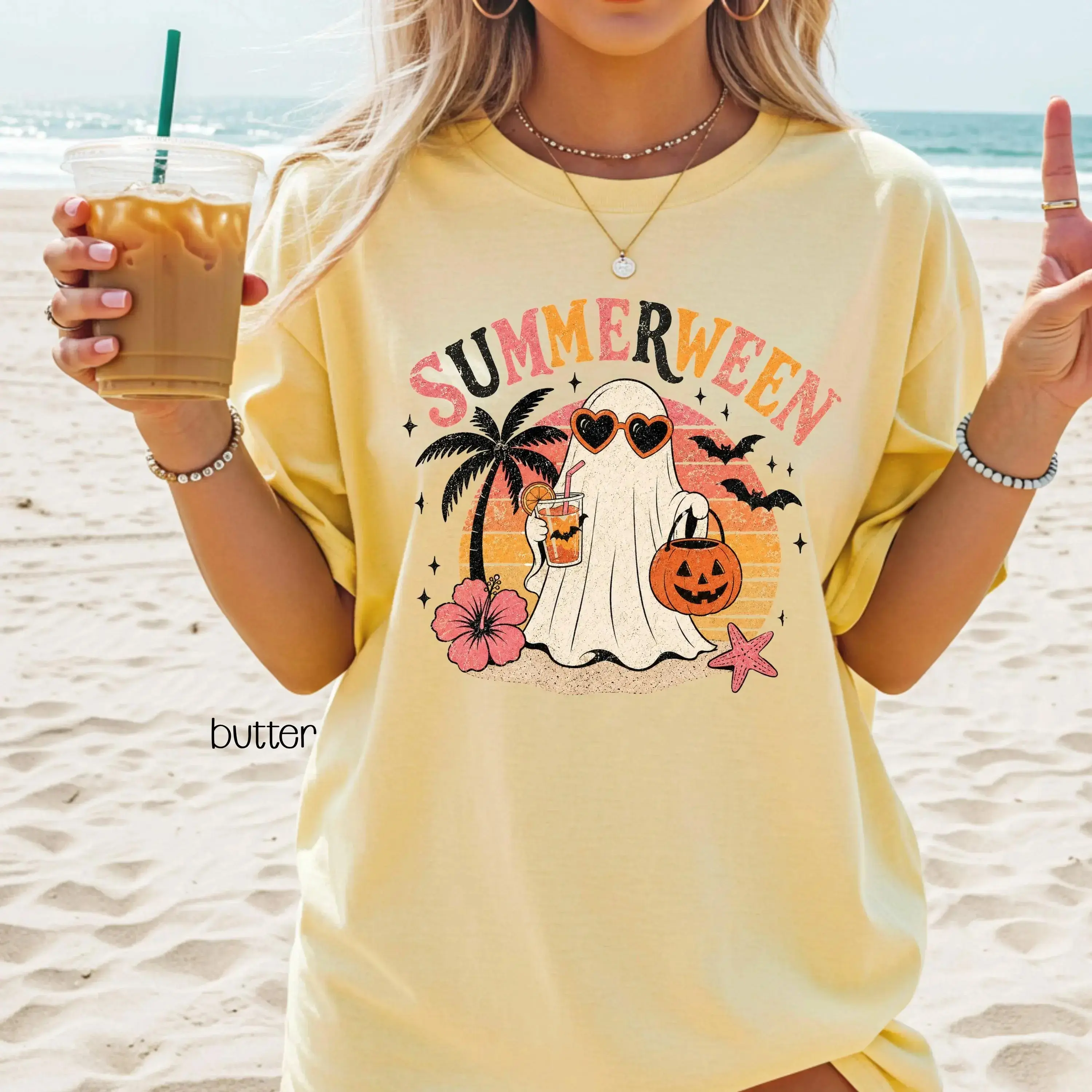 Comfort Colors Summerween Beach Shirt, Spooky Hot Ghoul Halloween Summer Womens Retro Skeleton Vacation Tee - photo 2