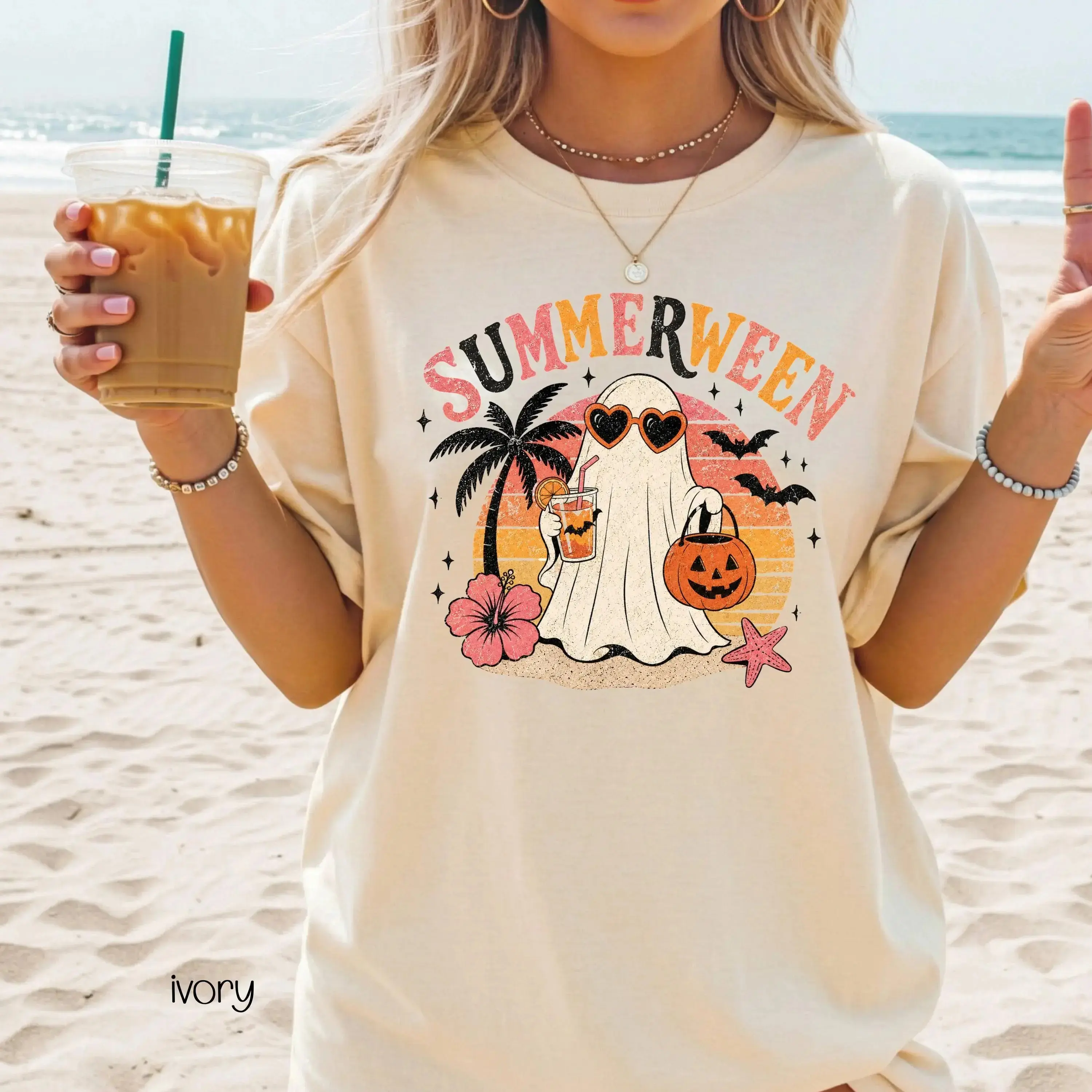 Comfort Colors Summerween Beach Shirt, Spooky Hot Ghoul Halloween Summer Womens Retro Skeleton Vacation Tee - photo 3