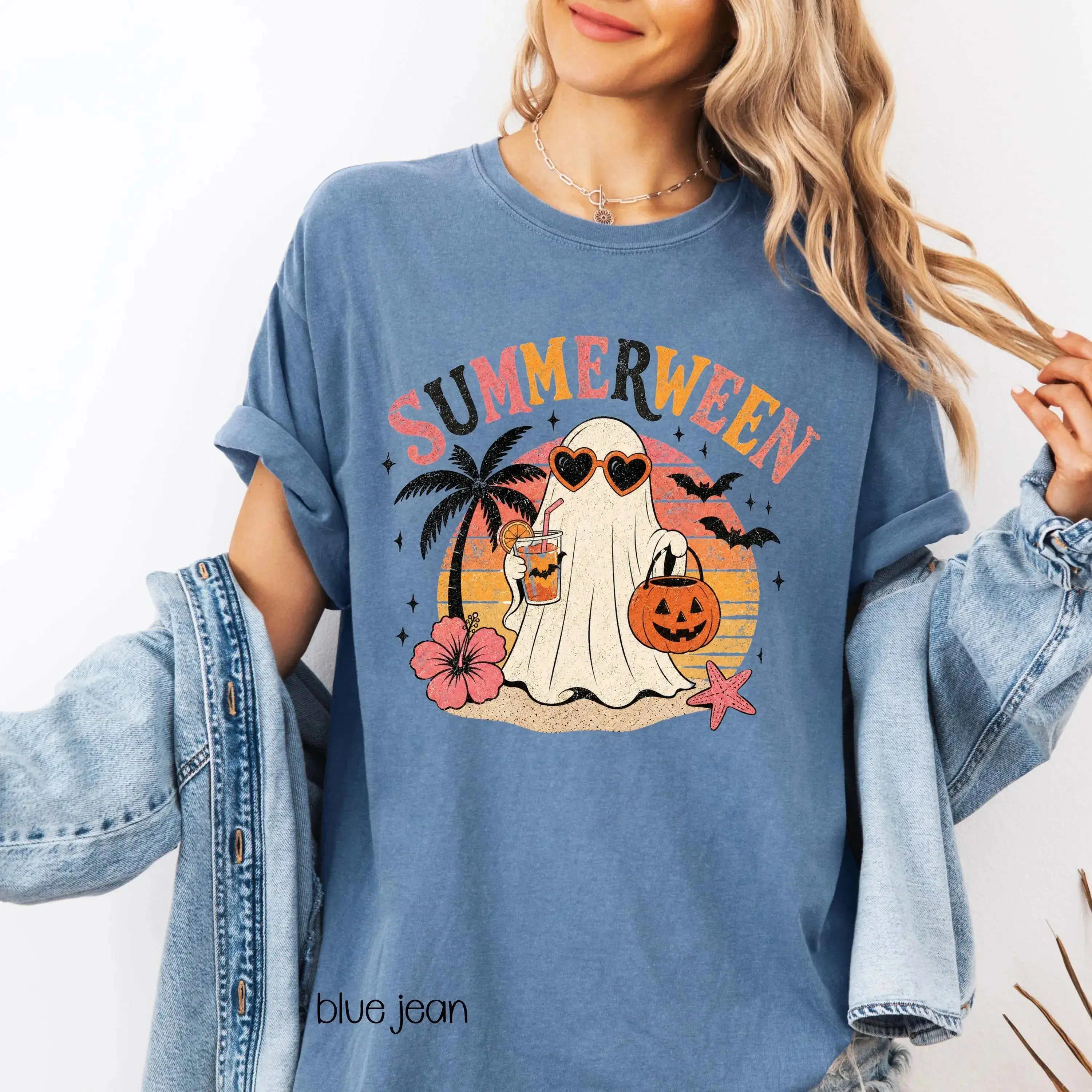 Comfort Colors Summerween Beach Shirt, Spooky Hot Ghoul Halloween Summer Womens Retro Skeleton Vacation Tee - photo 4