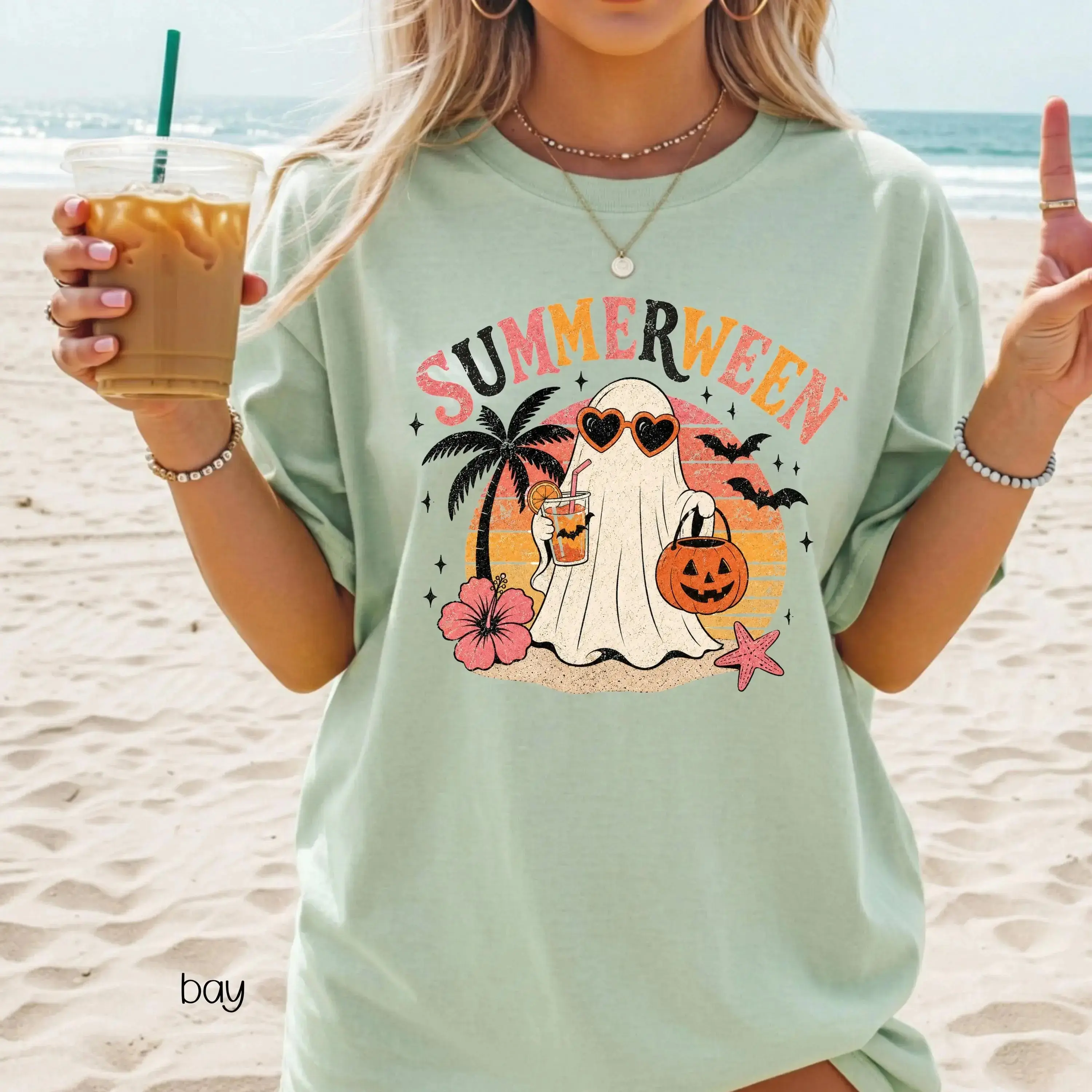 Comfort Colors Summerween Beach Shirt, Spooky Hot Ghoul Halloween Summer Womens Retro Skeleton Vacation Tee - photo 5