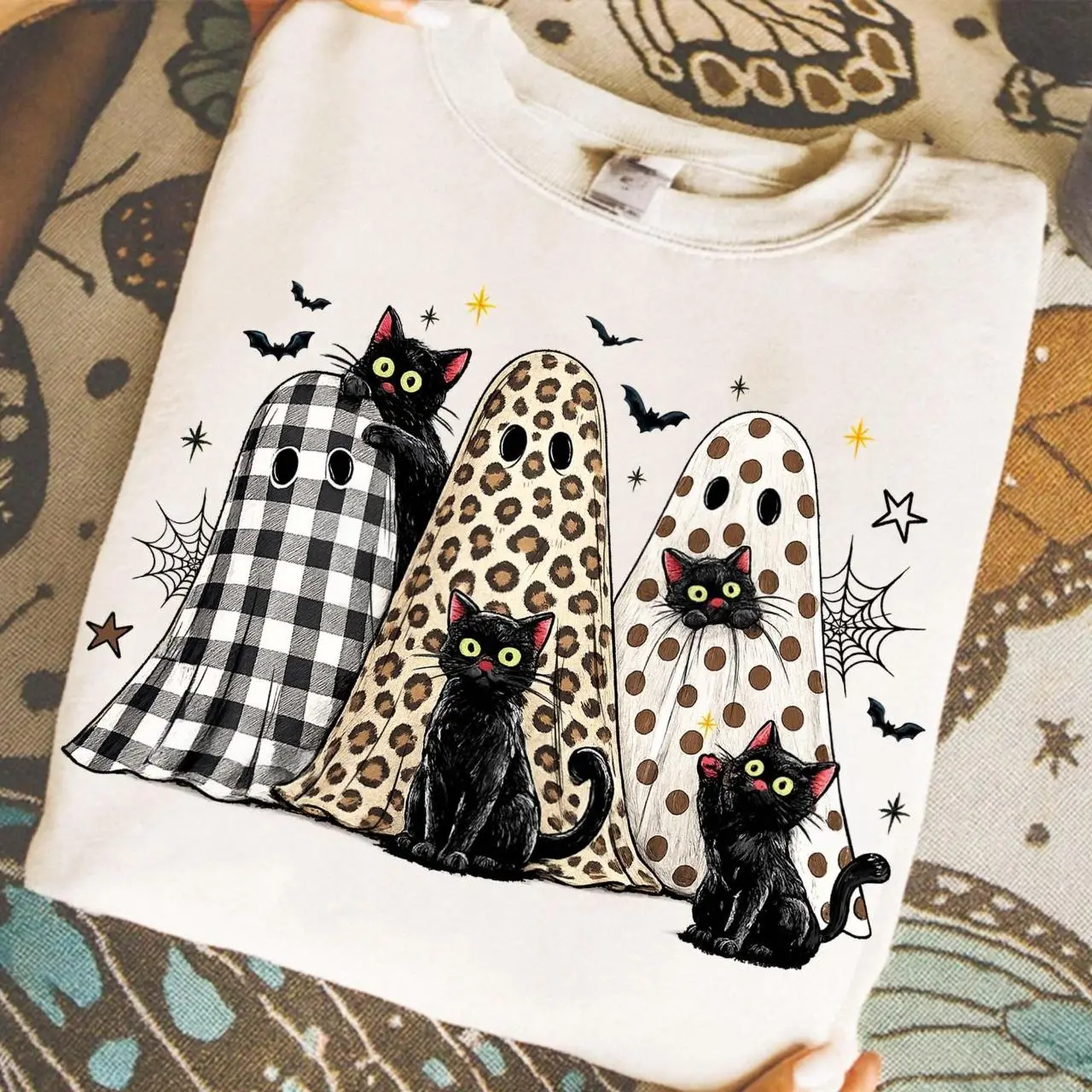 Comfort Colors Mentally I Am Here Summerween Ghost Shirt, Black Cat Skeleton Spooky Season Halloween Tee