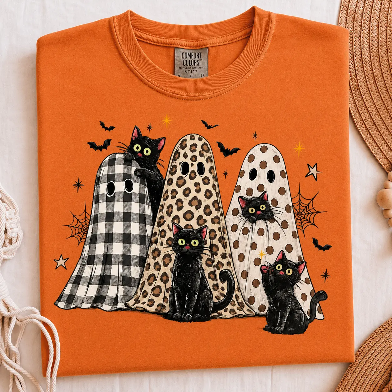 Comfort Colors Mentally I Am Here Summerween Ghost Shirt, Black Cat Skeleton Spooky Season Halloween Tee - photo 2