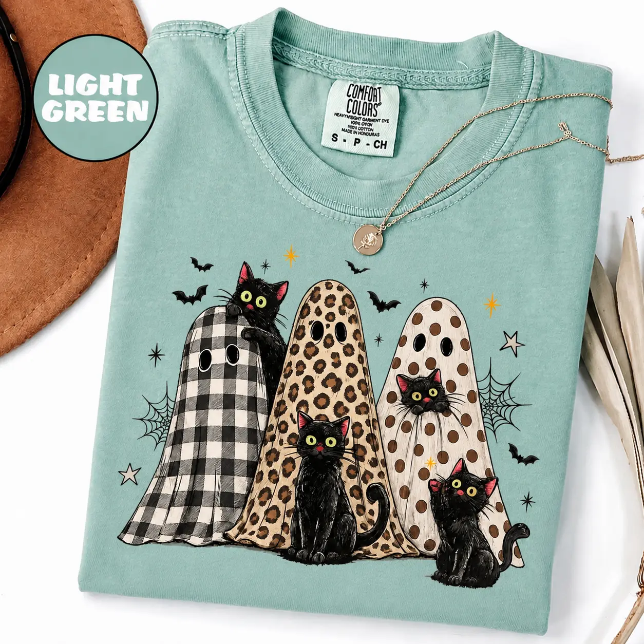 Comfort Colors Mentally I Am Here Summerween Ghost Shirt, Black Cat Skeleton Spooky Season Halloween Tee - photo 3