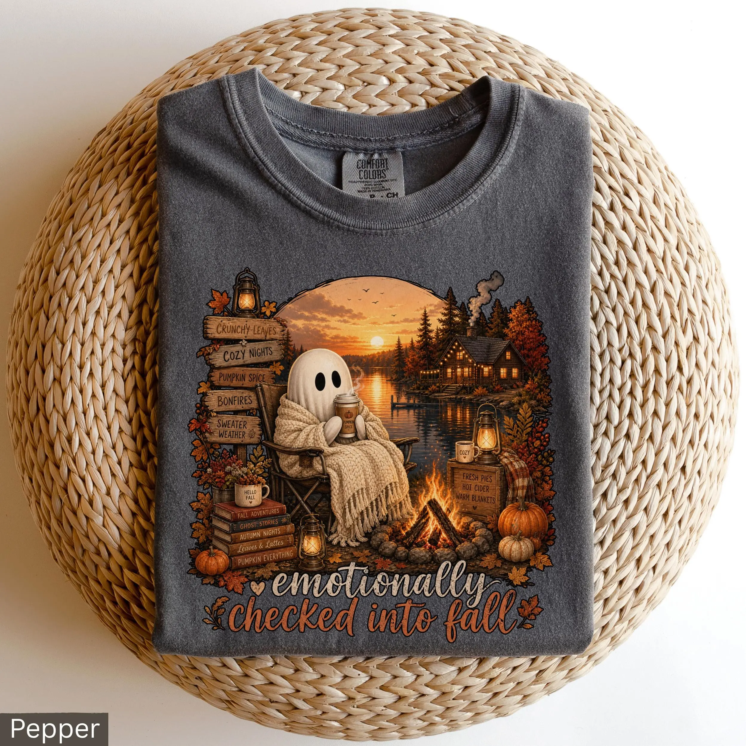 Comfort Colors Summerween Ghost Shirt, Mentally I Am Here Funny Trendy Halloween Fall Book Lover Tee