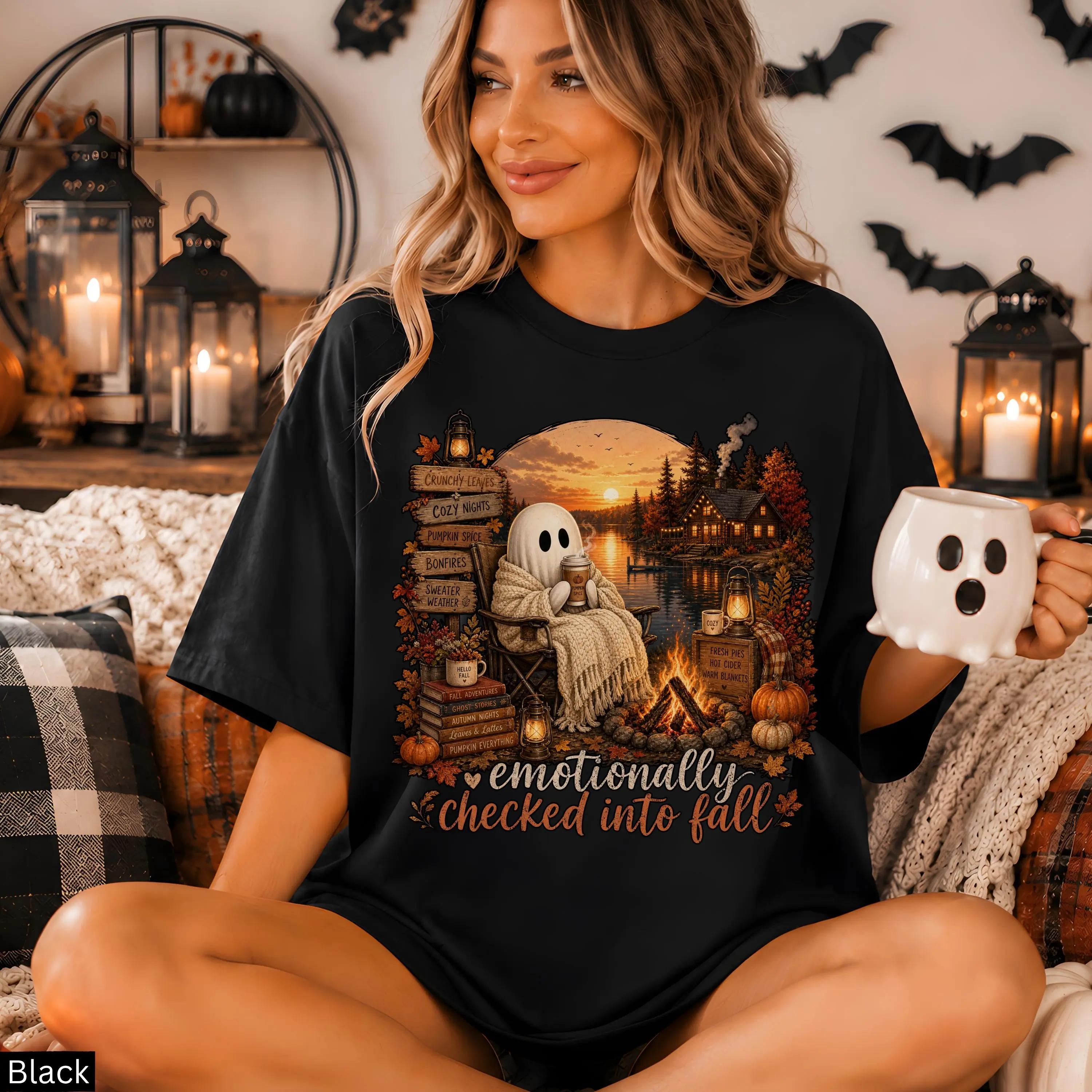Comfort Colors Summerween Ghost Shirt, Mentally I Am Here Funny Trendy Halloween Fall Book Lover Tee - photo 2