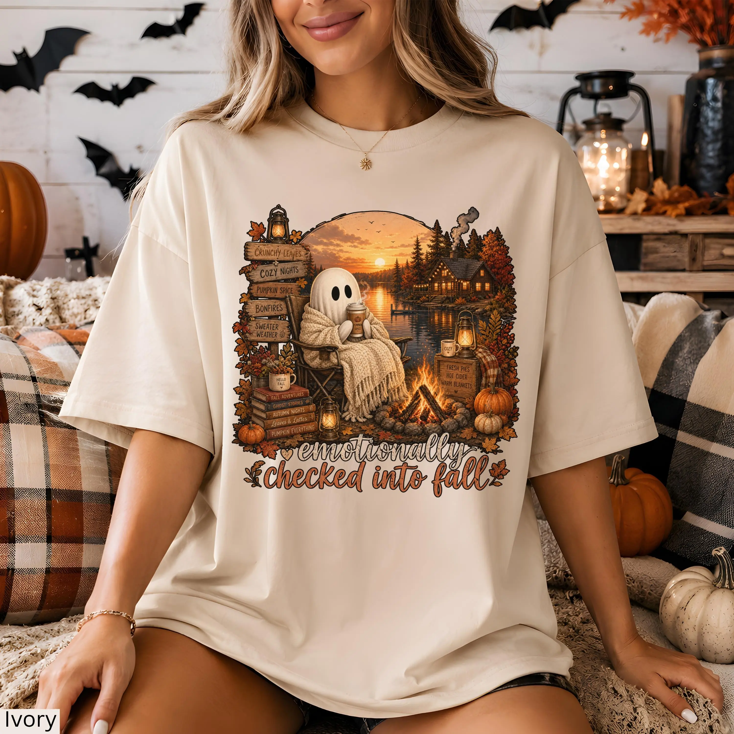 Comfort Colors Summerween Ghost Shirt, Mentally I Am Here Funny Trendy Halloween Fall Book Lover Tee - photo 3