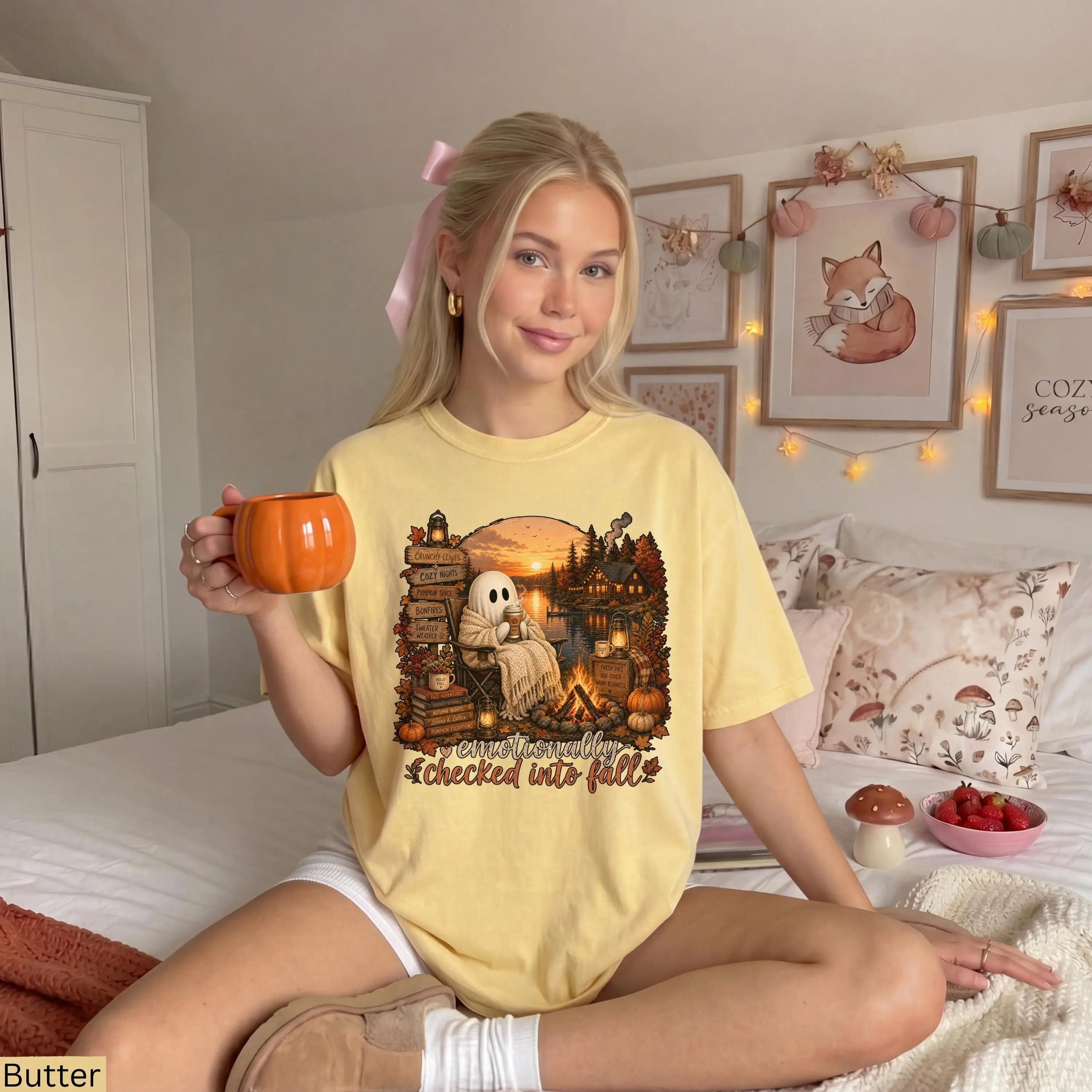 Comfort Colors Summerween Ghost Shirt, Mentally I Am Here Funny Trendy Halloween Fall Book Lover Tee - photo 5