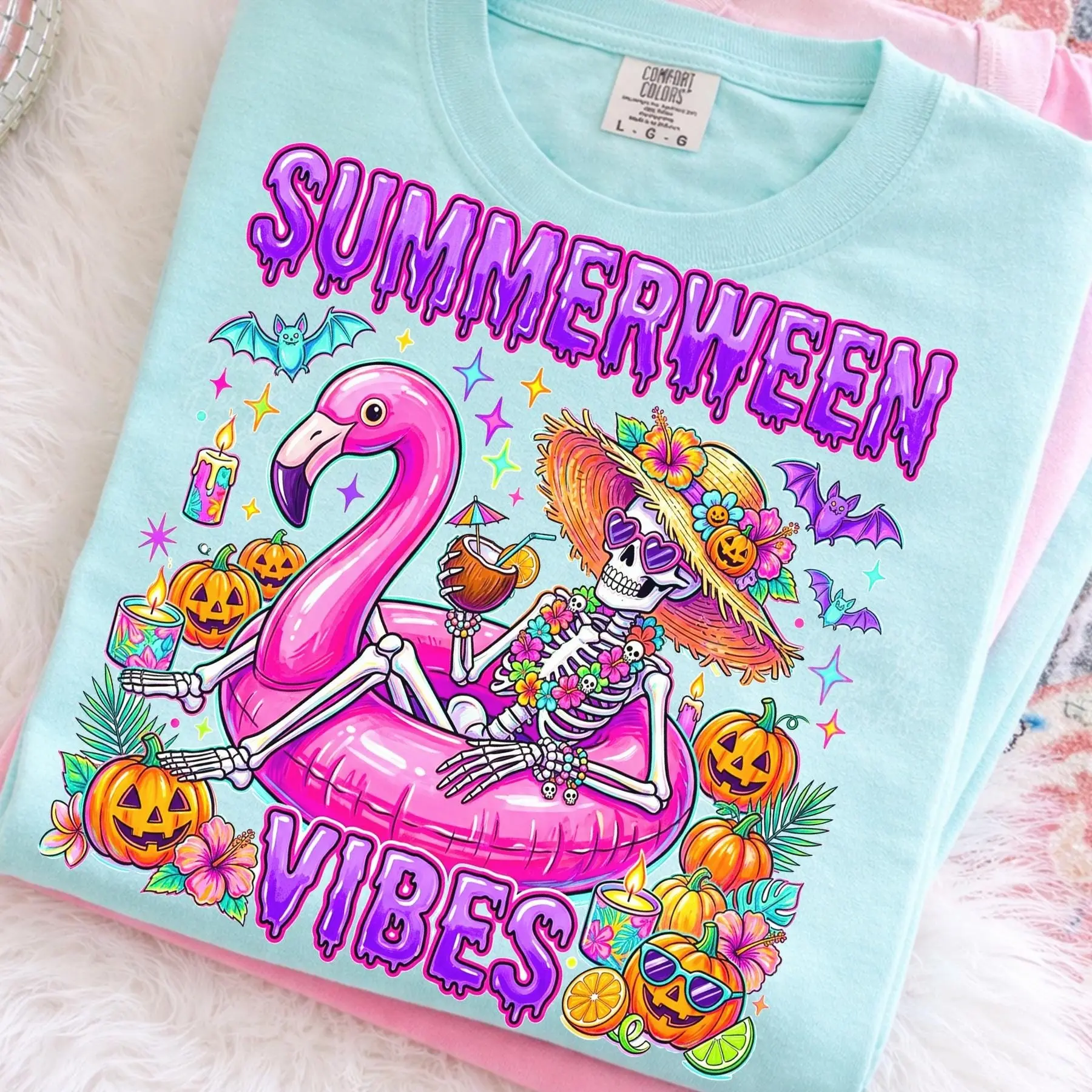 Comfort Colors Summerween Preppy Ghost Shirt, Coquette Skeleton Girly Striped Spooky Season Halloween Tee - photo 4