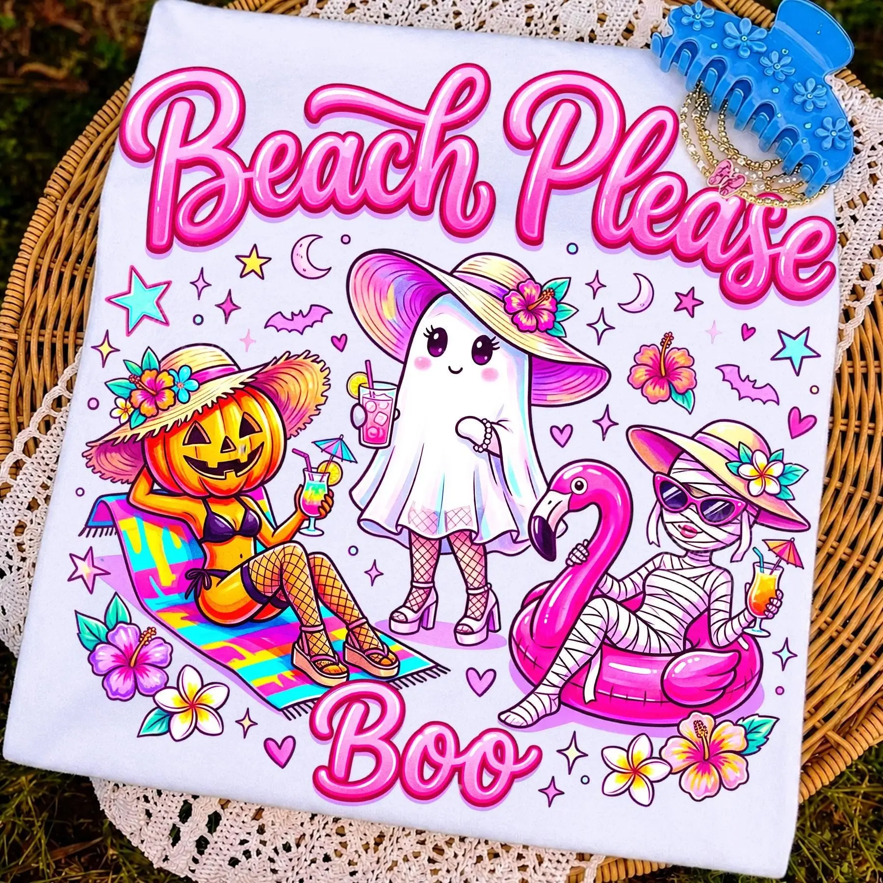 Comfort Colors Summerween Preppy Ghost Shirt, Coquette Skeleton Girly Striped Spooky Season Halloween Tee - photo 5