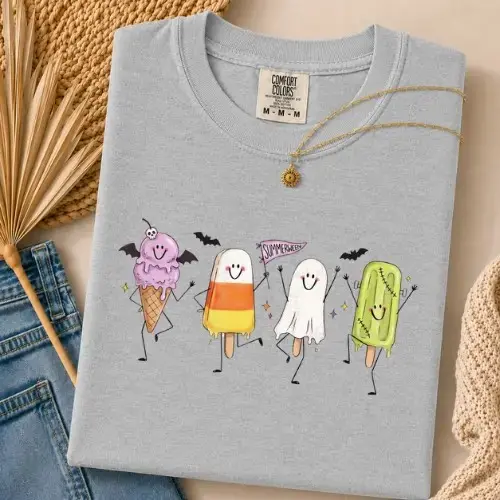 Comfort Colors Summerween Treats Shirt, Cute Ghost Popsicle Candy Corn Ice Cream Spooky Halloween Tee - photo 2