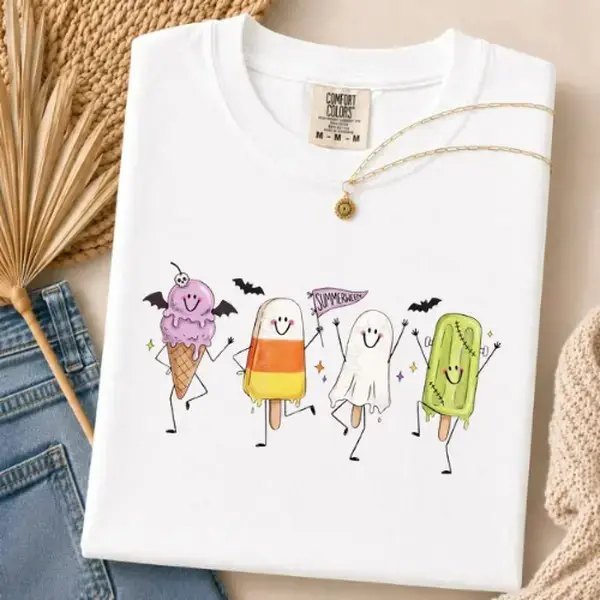 Comfort Colors Summerween Treats Shirt, Cute Ghost Popsicle Candy Corn Ice Cream Spooky Halloween Tee - photo 3