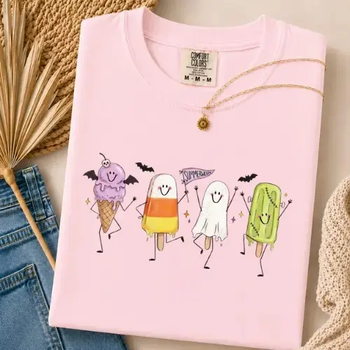 Comfort Colors Summerween Treats Shirt, Cute Ghost Popsicle Candy Corn Ice Cream Spooky Halloween Tee - photo 4