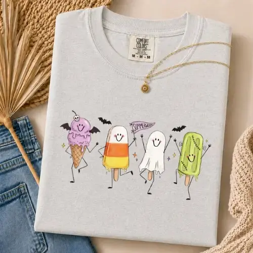 Comfort Colors Summerween Treats Shirt, Cute Ghost Popsicle Candy Corn Ice Cream Spooky Halloween Tee - photo 5