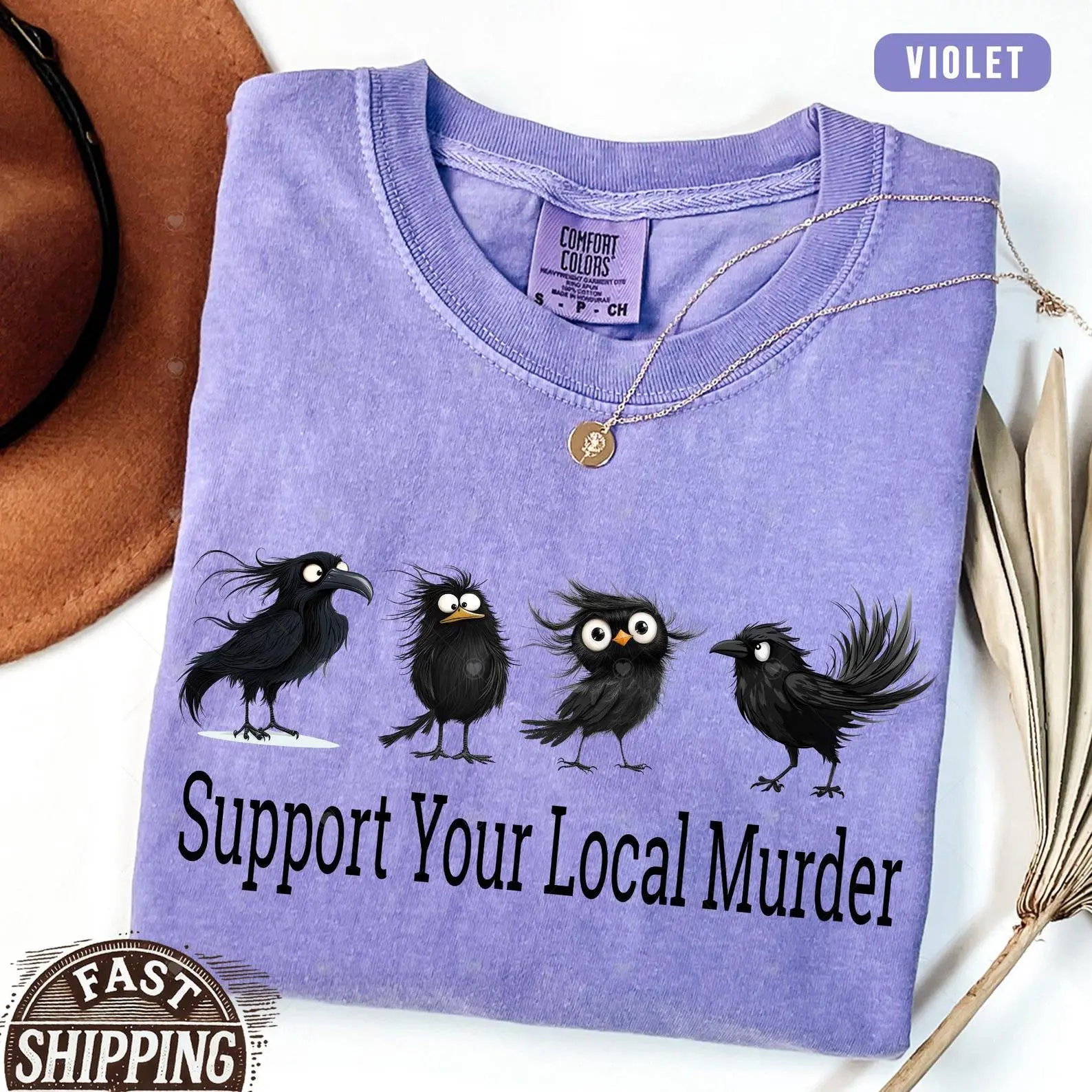 Comfort Colors Support Your Local Murder Shirt, Witchy Raven Crow Lover Dark Academia Gift Tee
