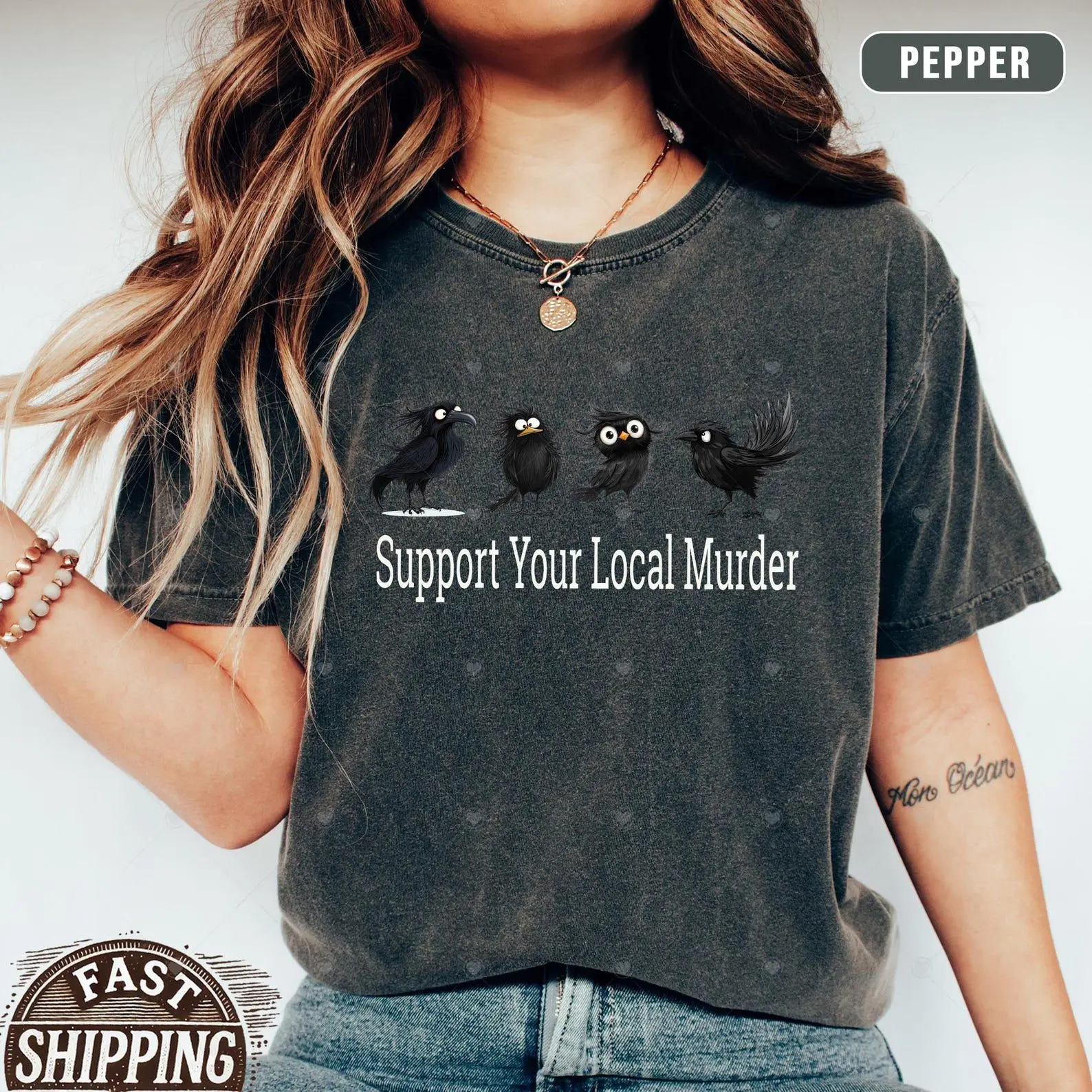 Comfort Colors Support Your Local Murder Shirt, Witchy Raven Crow Lover Dark Academia Gift Tee - photo 3