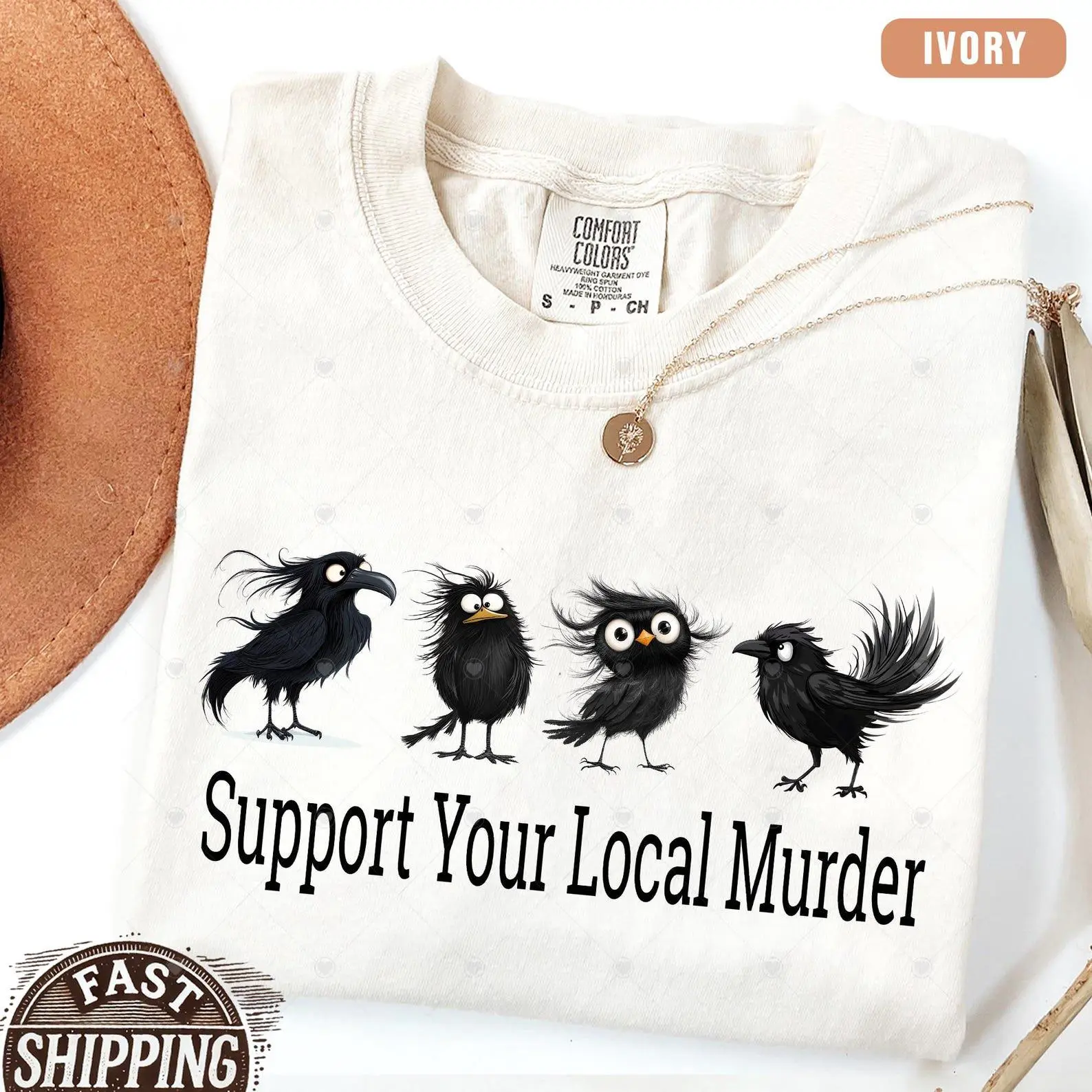 Comfort Colors Support Your Local Murder Shirt, Witchy Raven Crow Lover Dark Academia Gift Tee - photo 4
