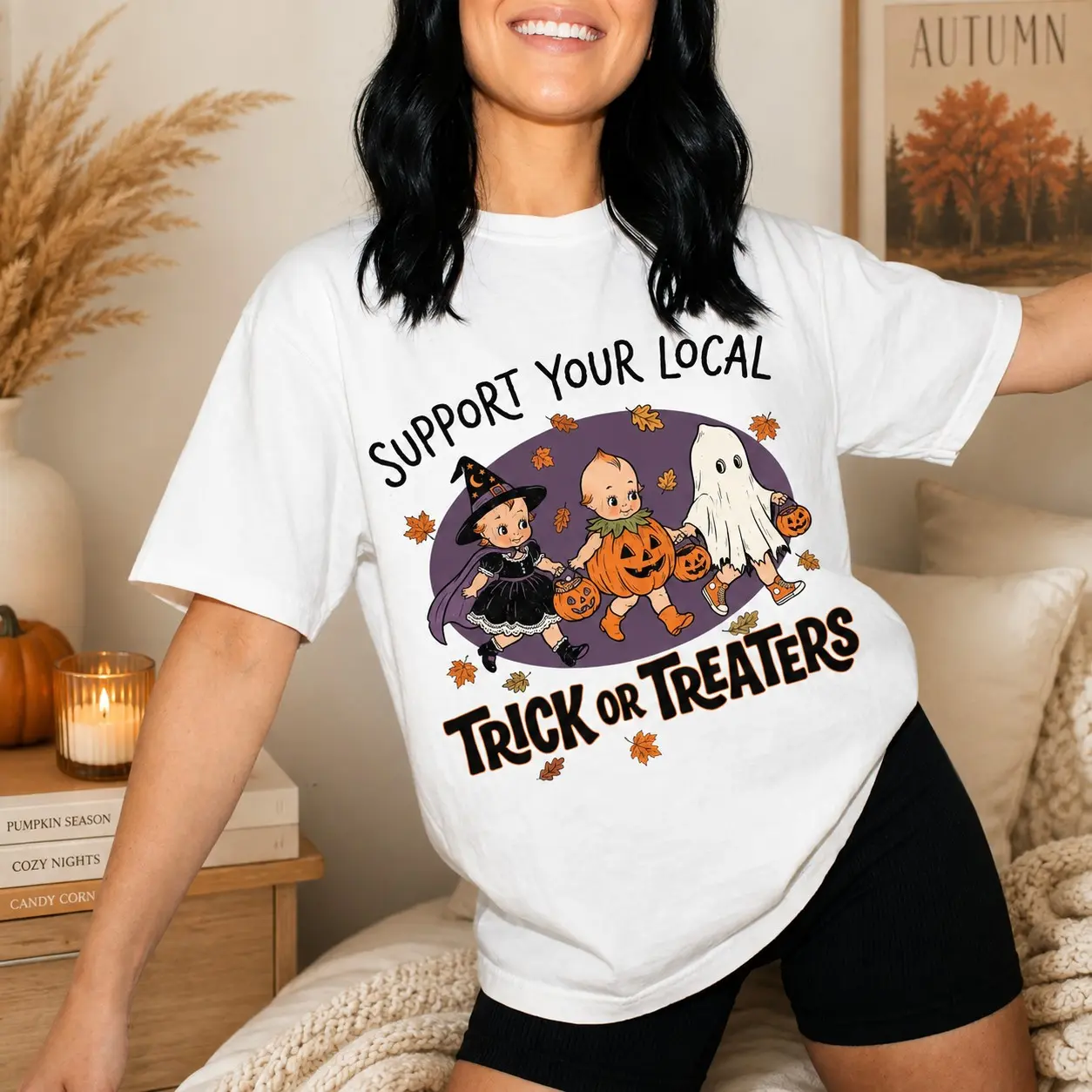 Comfort Colors Support Your Local Trick or Treaters Sweatshirt, 90s Vintage Halloween Graphic Crewneck