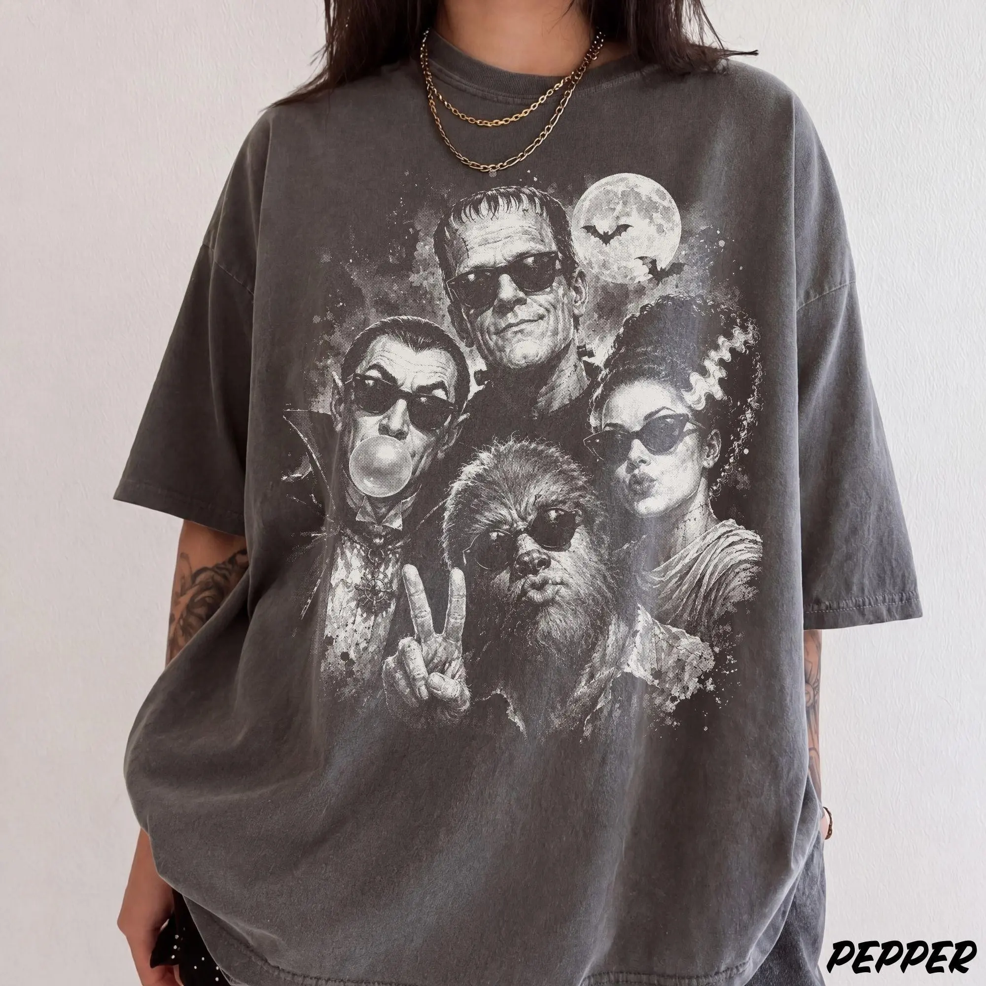 Comfort Colors Retro Halloween Monster Selfie Sweatshirt, Frankenstein Werewolf Dracula Bubblegum Spooky Season Crewneck