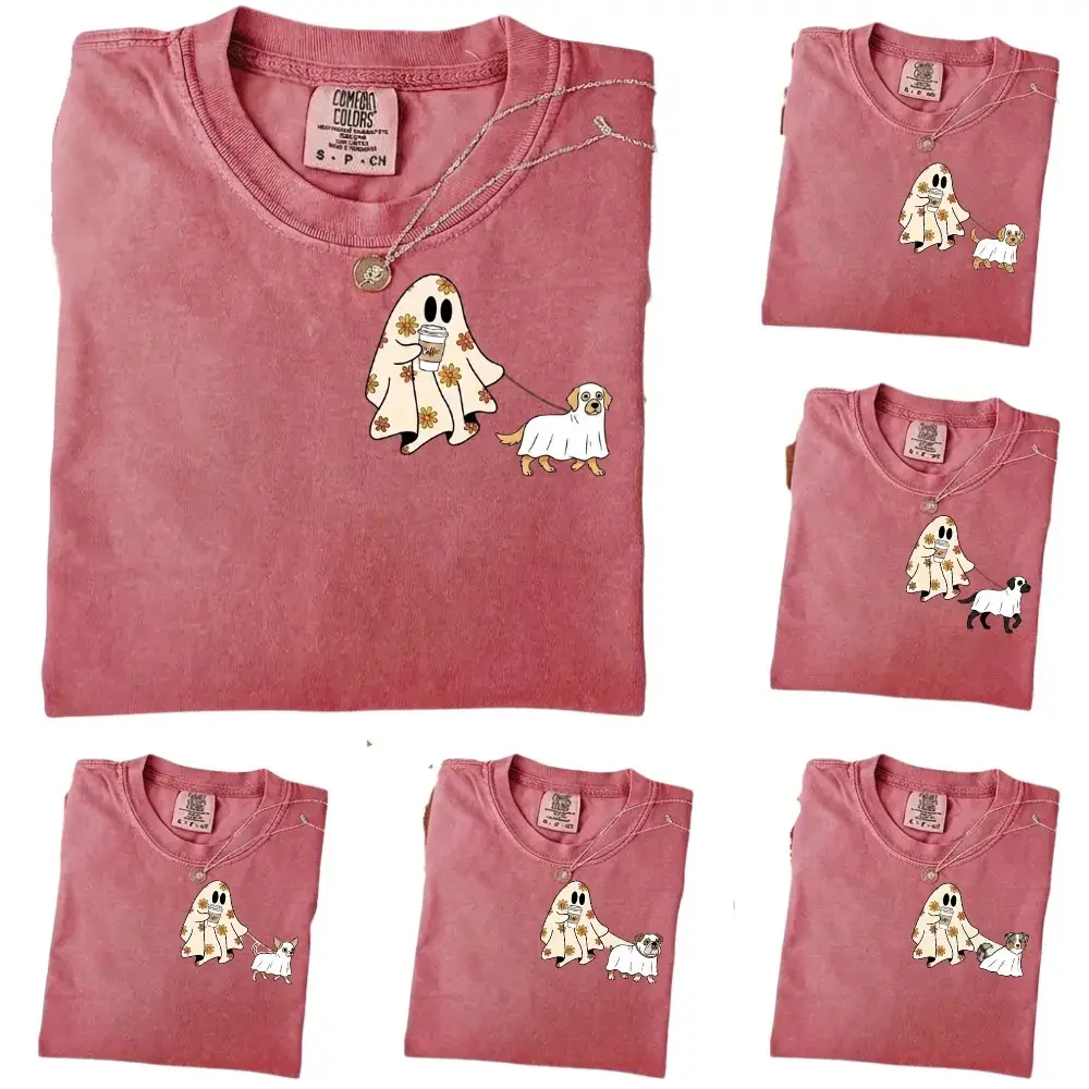 Comfort Colors Crimson Cute Ghost Halloween Shirt, Custom Dog Breed Mom Tee, Spooky Season Pet Lover Gift