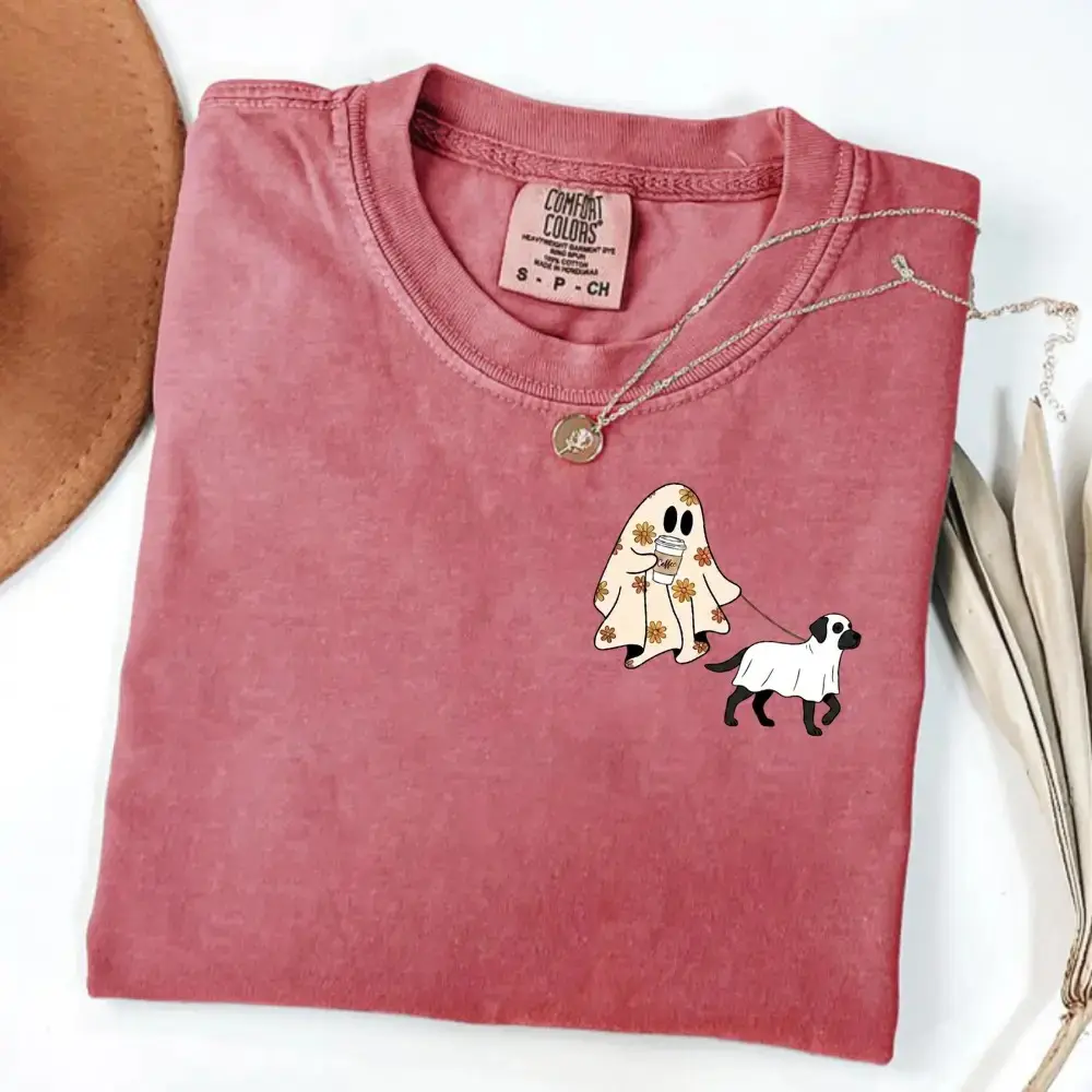 Comfort Colors Crimson Cute Ghost Halloween Shirt, Custom Dog Breed Mom Tee, Spooky Season Pet Lover Gift - photo 3