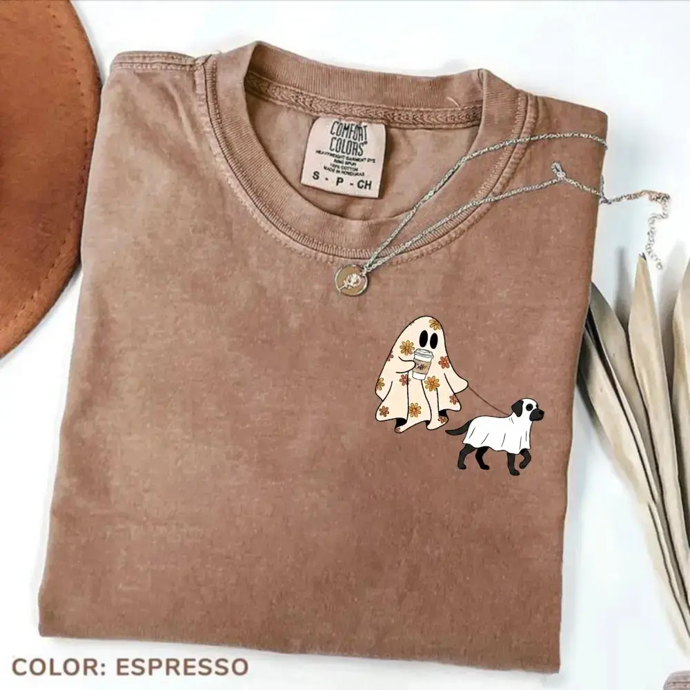 Comfort Colors Espresso Cute Ghost Shirt, 50+ Dog Breed Mom Halloween Tee, Spooky Season Funny Pet Lover Gift - photo 3