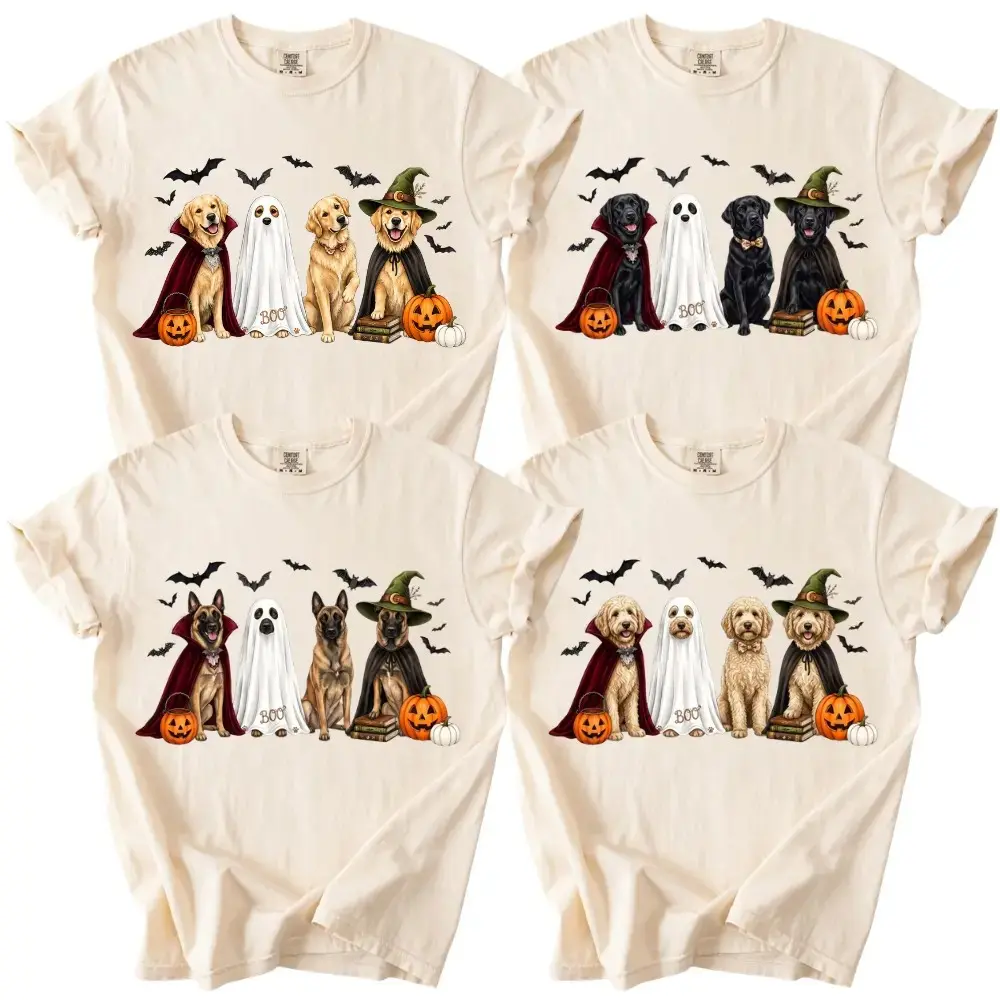 Comfort Colors Ivory Dog Breeds Halloween Shirt, Ghost Witch Pet Mom Spooky Season Graphic Tee