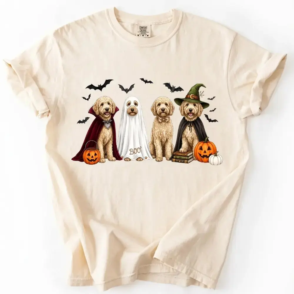 Comfort Colors Ivory Dog Breeds Halloween Shirt, Ghost Witch Pet Mom Spooky Season Graphic Tee - photo 3