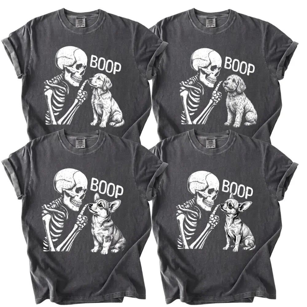 Comfort Colors Pepper 50+ Dog Breeds Skeleton Boop Shirt, Lover Graphic Tee, Spooky Season Halloween Pet Gift