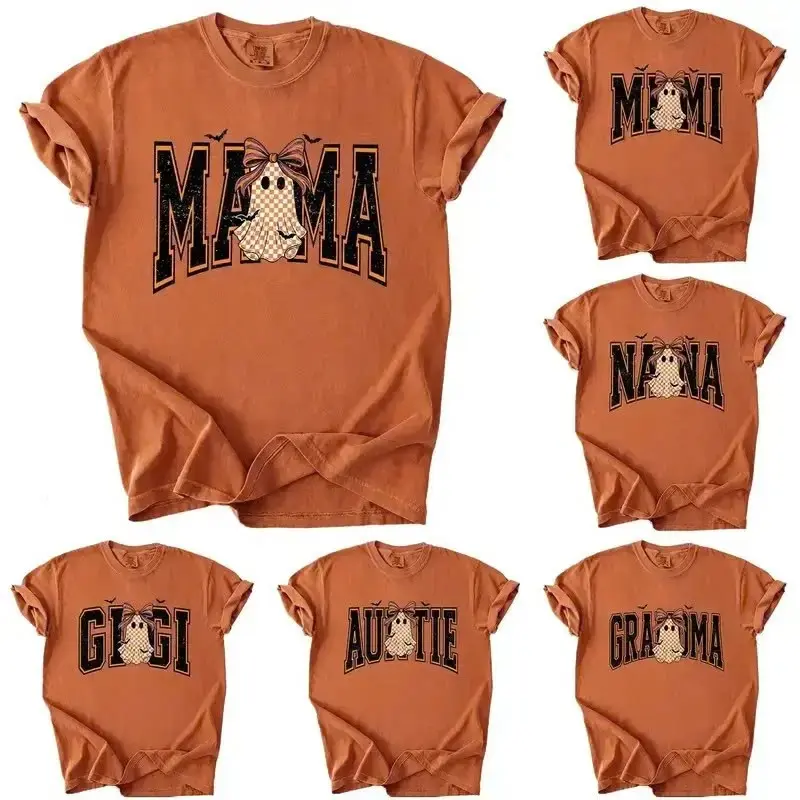 Comfort Colors Yam Custom Mama Halloween Shirt, Ghost Bow Graphic Tee, Mimi Nana Gigi Auntie Grandma Spooky Fall Gift