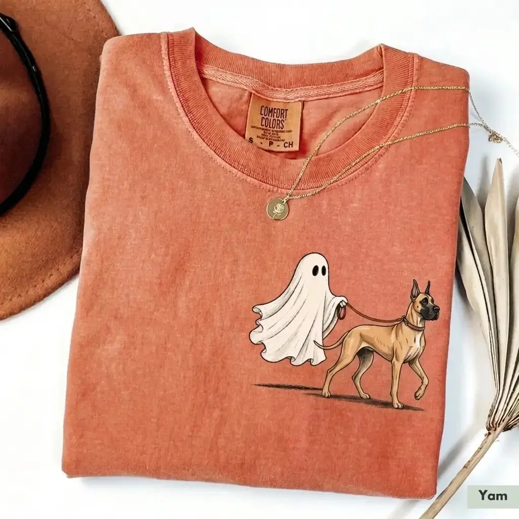 Comfort Colors Yam Cute Ghost Walking Halloween Shirt, Custom Dog Breed Pocket Print Tee for Pet Moms - photo 5