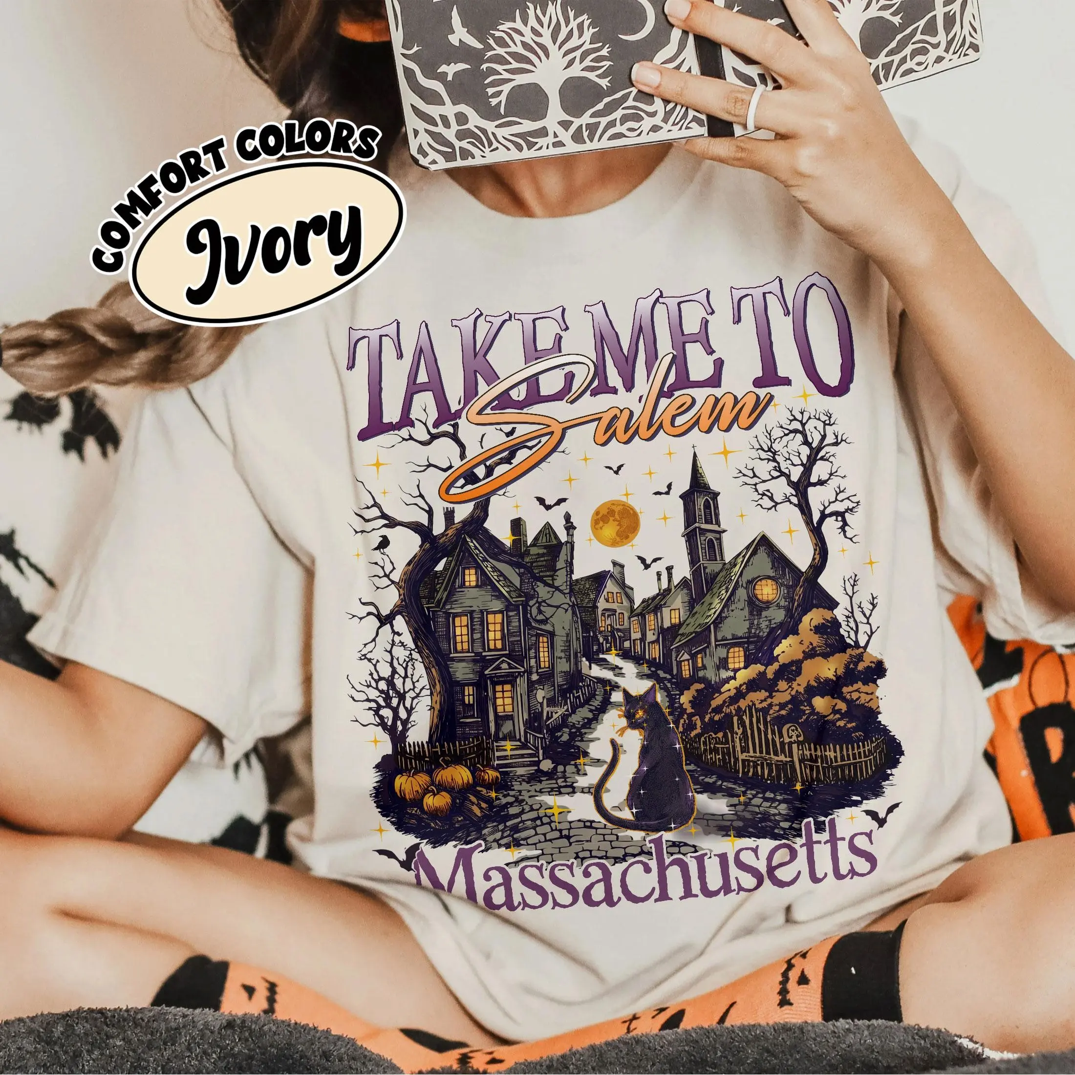 Comfort Colors Take Me To Salem Shirt, Vintage Halloween Tee, Witchy Black Cat Tshirt, Spooky Season Gift