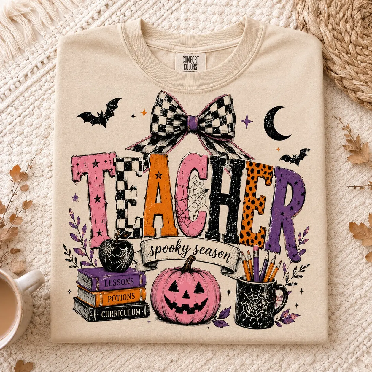 Comfort Colors Teacher Spooky Season Pumpkin Books Shirts for Women School Halloween - photo 2