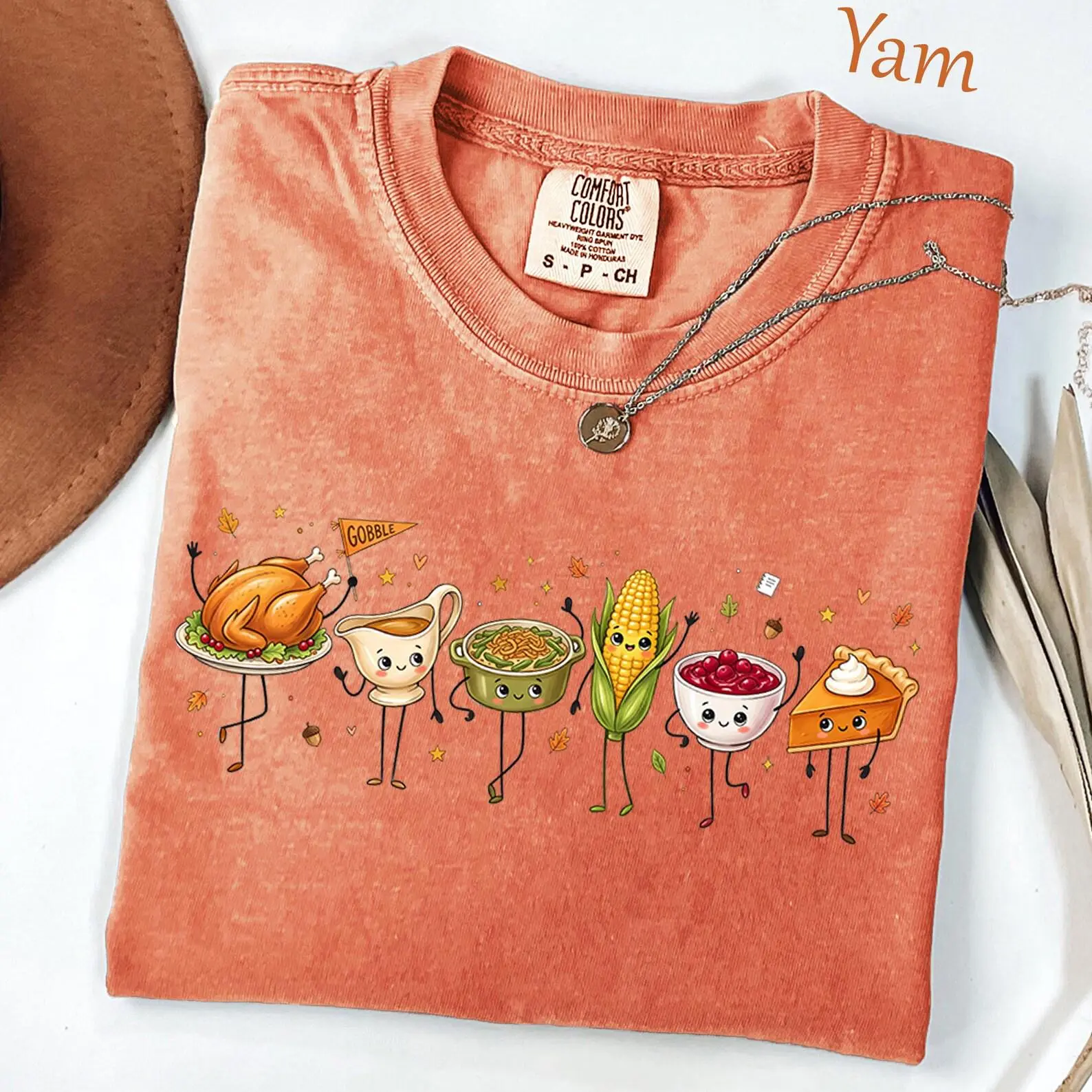 Comfort Colors Thanksgiving Doodle Shirt, Fall Food Characters Funny Friendsgiving Turkey Pumpkin Pie Cozy Tee - photo 2