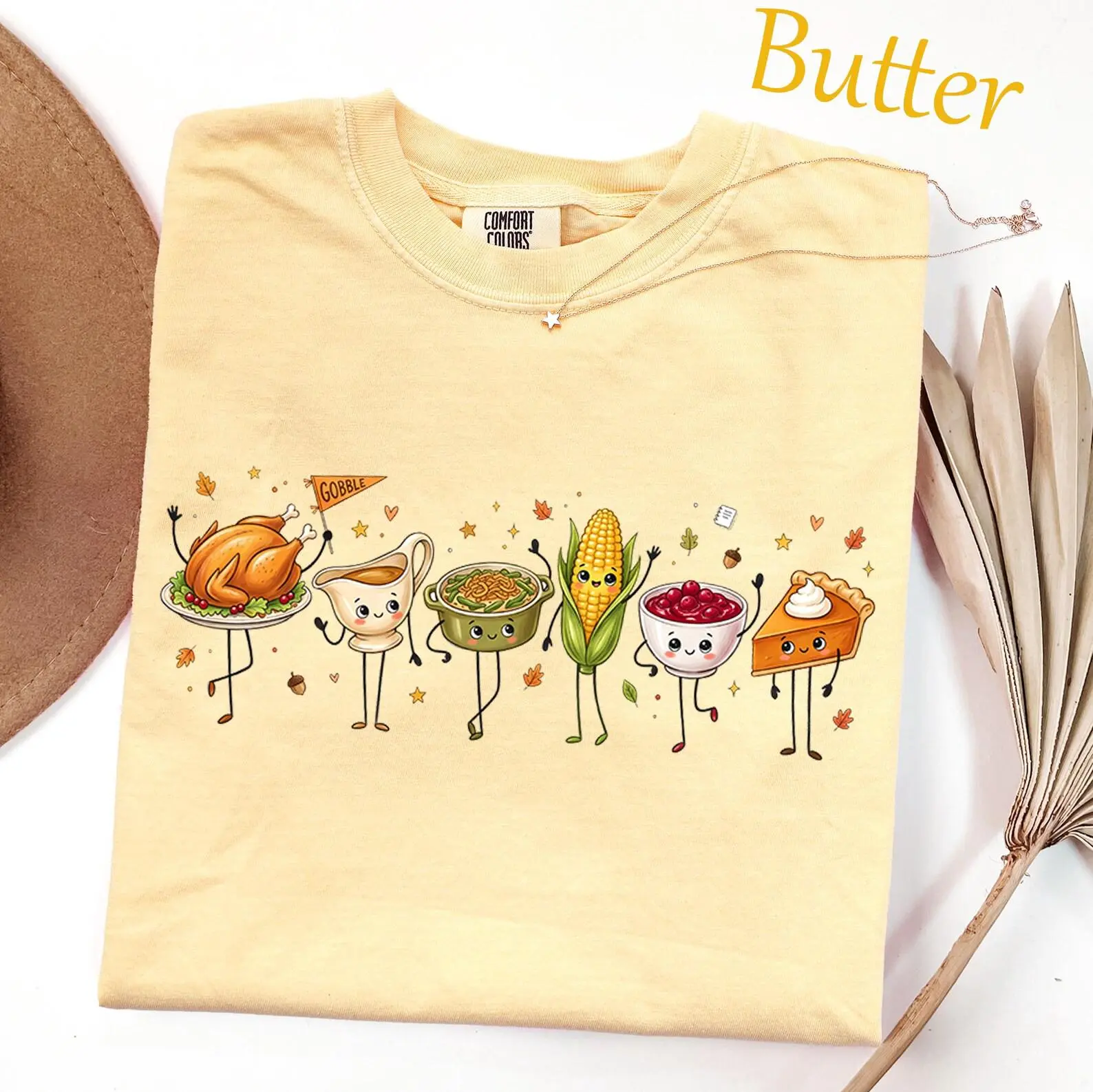 Comfort Colors Thanksgiving Doodle Shirt, Fall Food Characters Funny Friendsgiving Turkey Pumpkin Pie Cozy Tee - photo 3