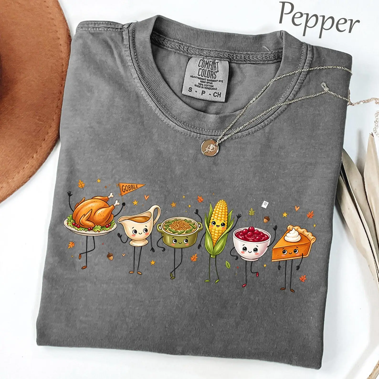 Comfort Colors Thanksgiving Doodle Shirt, Fall Food Characters Funny Friendsgiving Turkey Pumpkin Pie Cozy Tee - photo 4