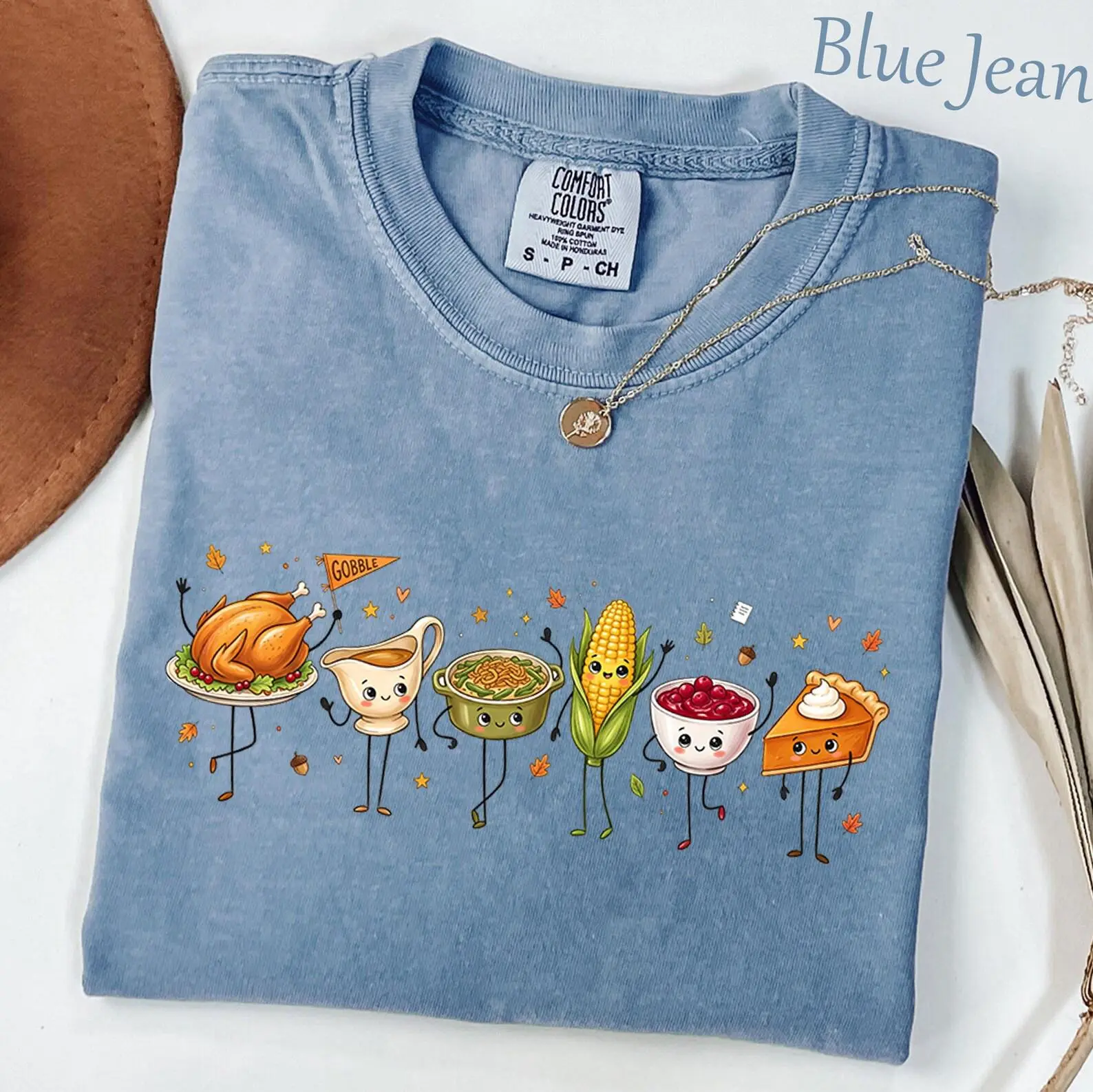Comfort Colors Thanksgiving Doodle Shirt, Fall Food Characters Funny Friendsgiving Turkey Pumpkin Pie Cozy Tee - photo 5