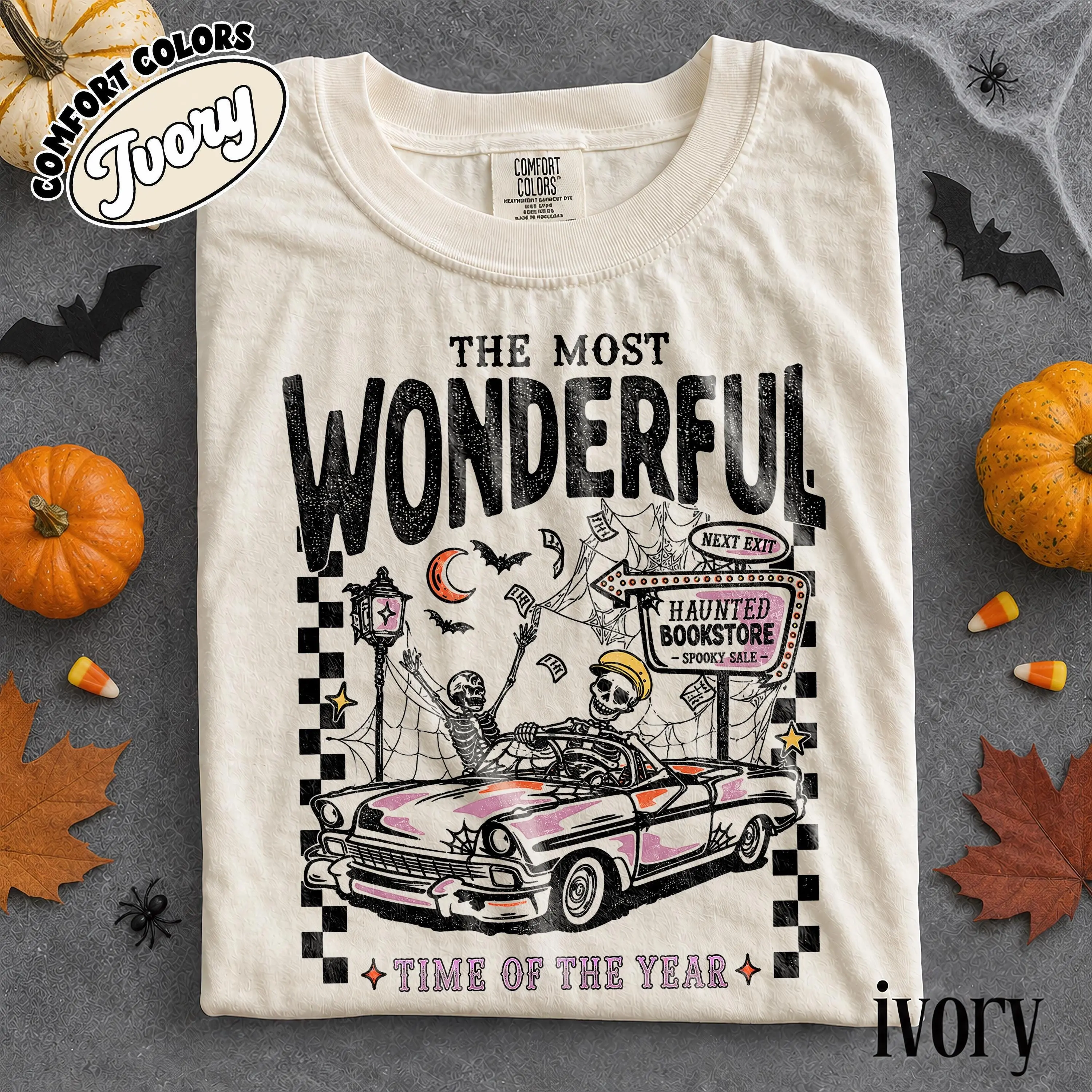 Comfort Colors Most Wonderful Time of the Year Halloween Shirt, Skeleton Haunted Bookstore Spooky Tee