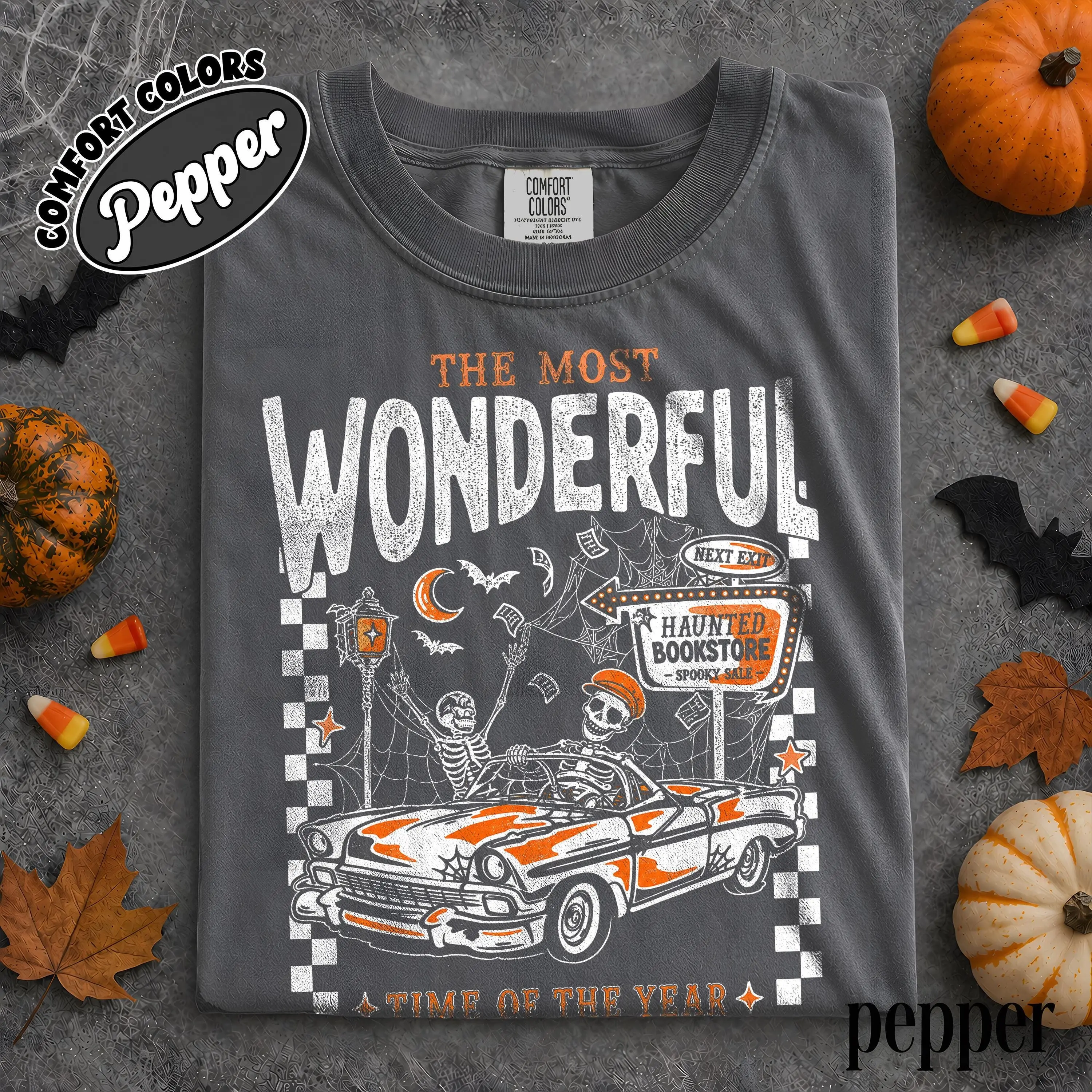 Comfort Colors Most Wonderful Time of the Year Halloween Shirt, Skeleton Haunted Bookstore Spooky Tee - photo 2