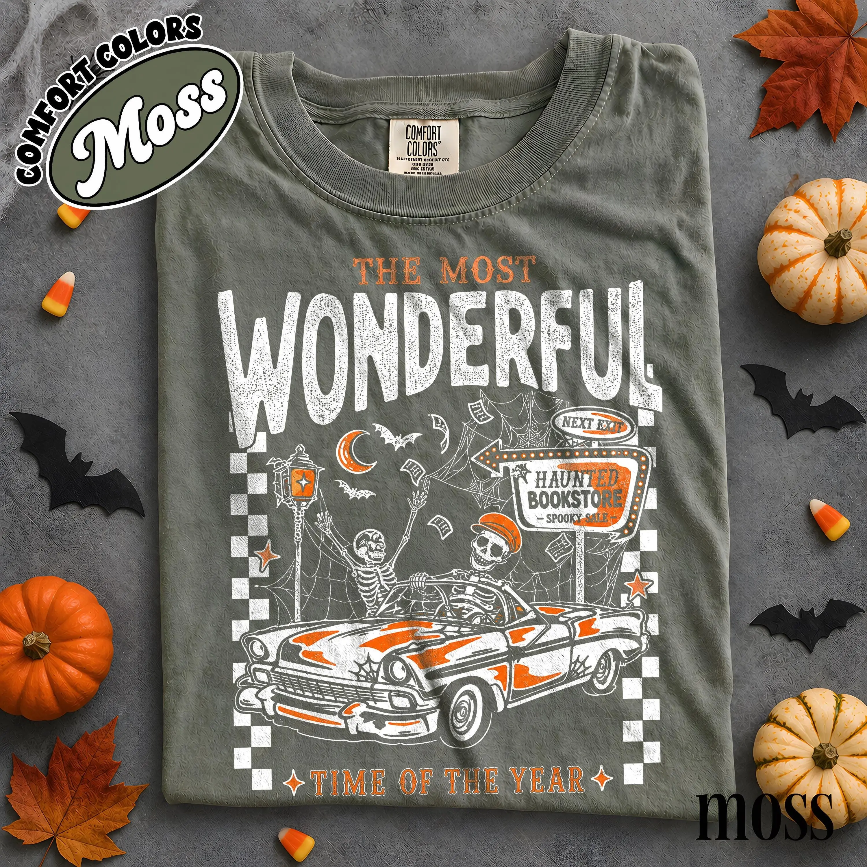 Comfort Colors Most Wonderful Time of the Year Halloween Shirt, Skeleton Haunted Bookstore Spooky Tee - photo 3
